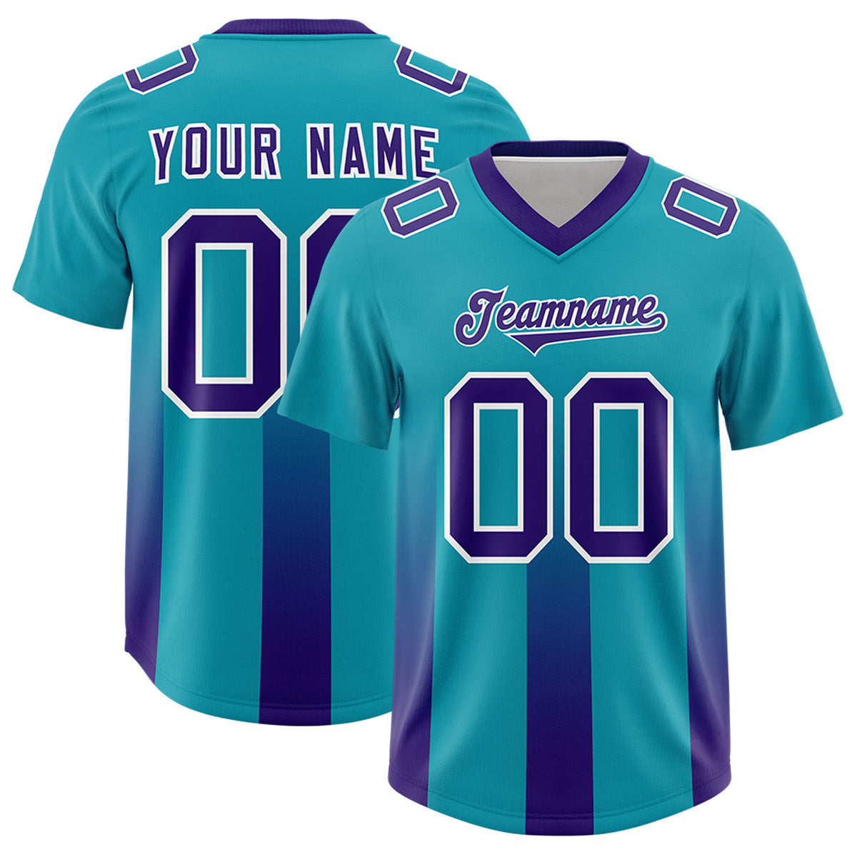 Custom Aqua Purple Vertical Width Stripe Gradient Fashion Personalized Team Football Jersey