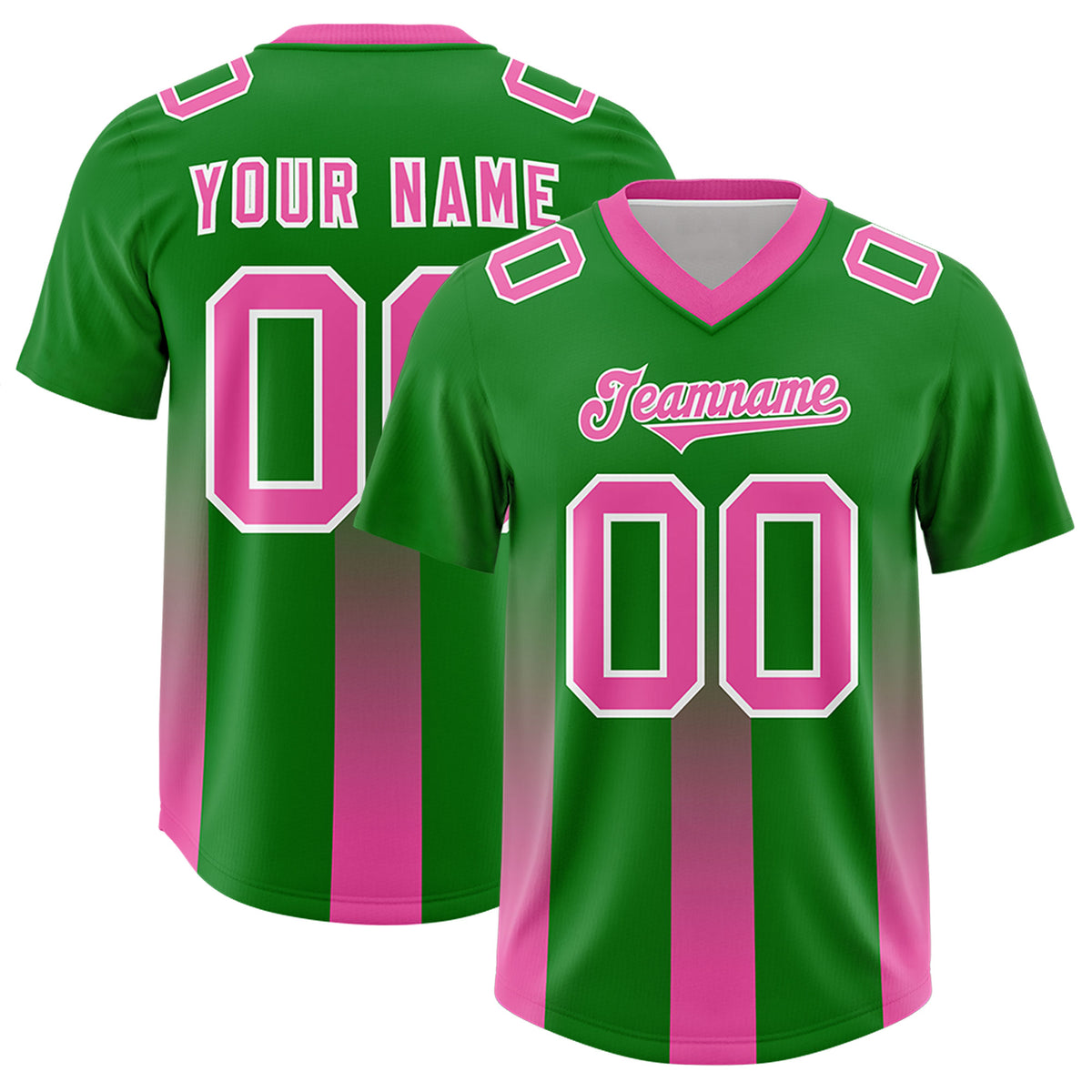 Custom Kelly Green Pink Vertical Width Stripe Gradient Fashion Personalized Team Football Jersey