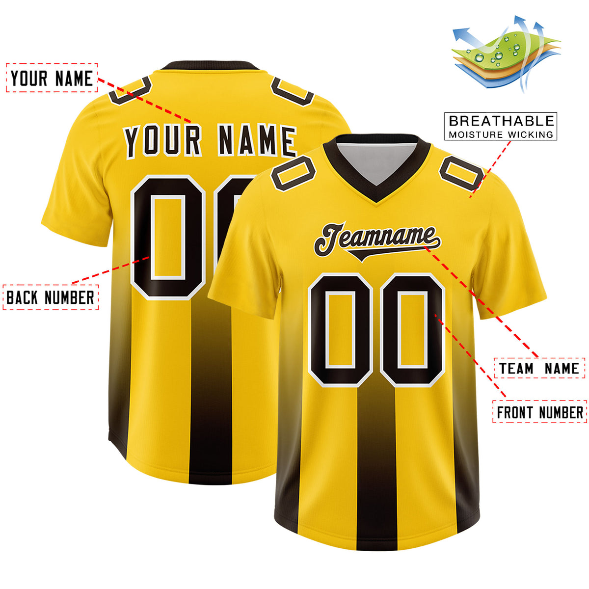 Custom Yellow Brown Vertical Width Stripe Gradient Fashion Personalized Team Football Jersey