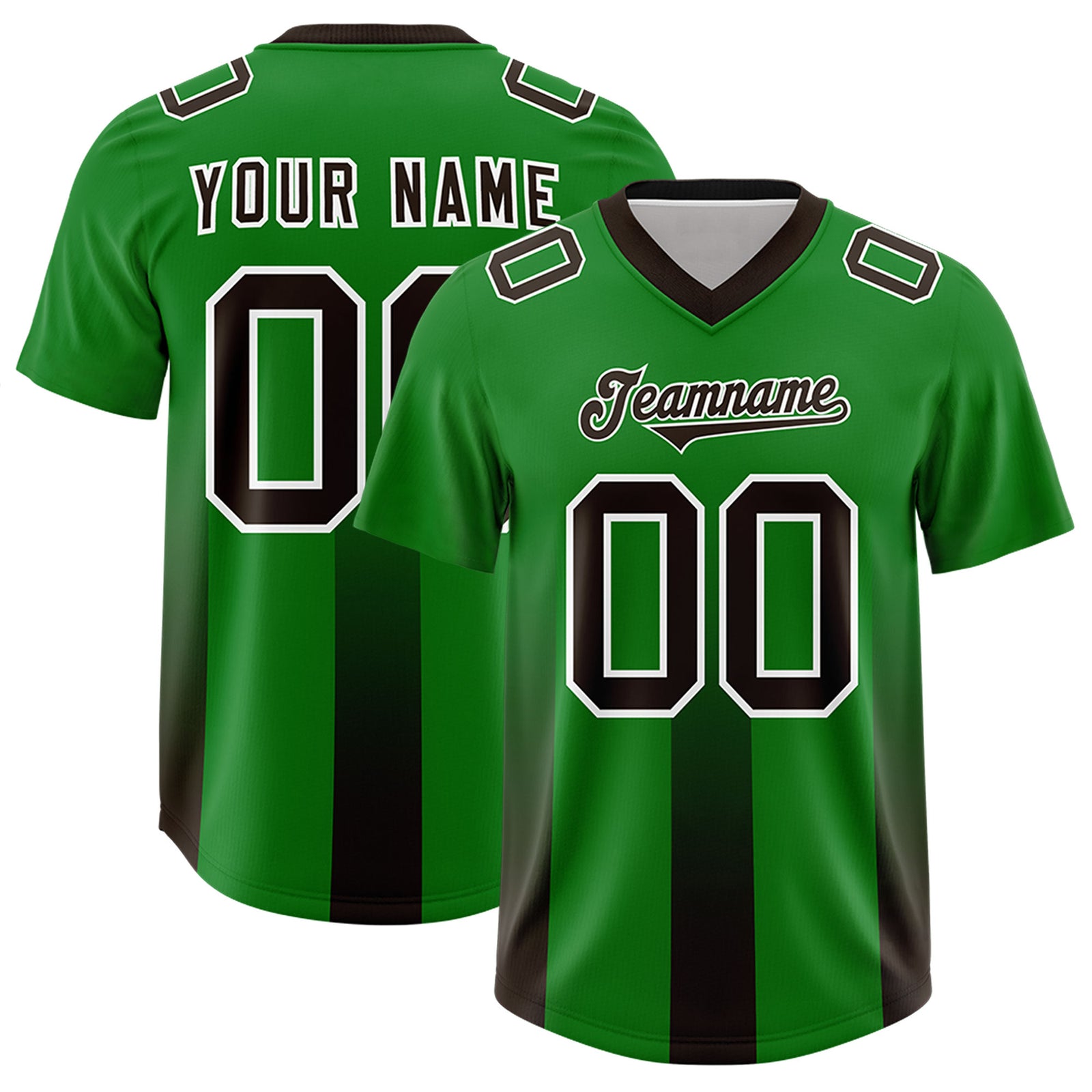Custom Kelly Green Brown Vertical Width Stripe Gradient Fashion Personalized Team Football Jersey
