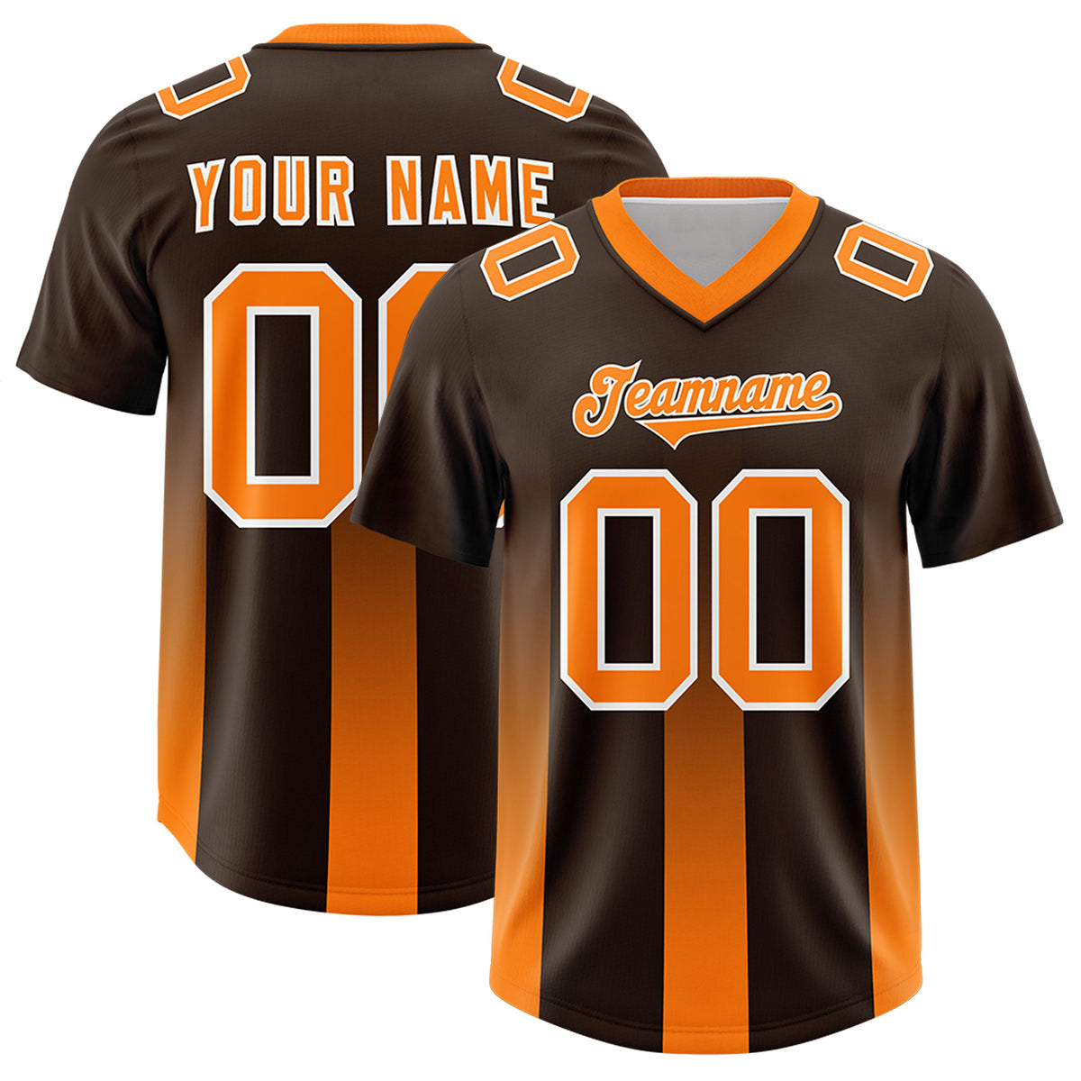 Custom Brown Orange Vertical Width Stripe Gradient Fashion Personalized Team Football Jersey