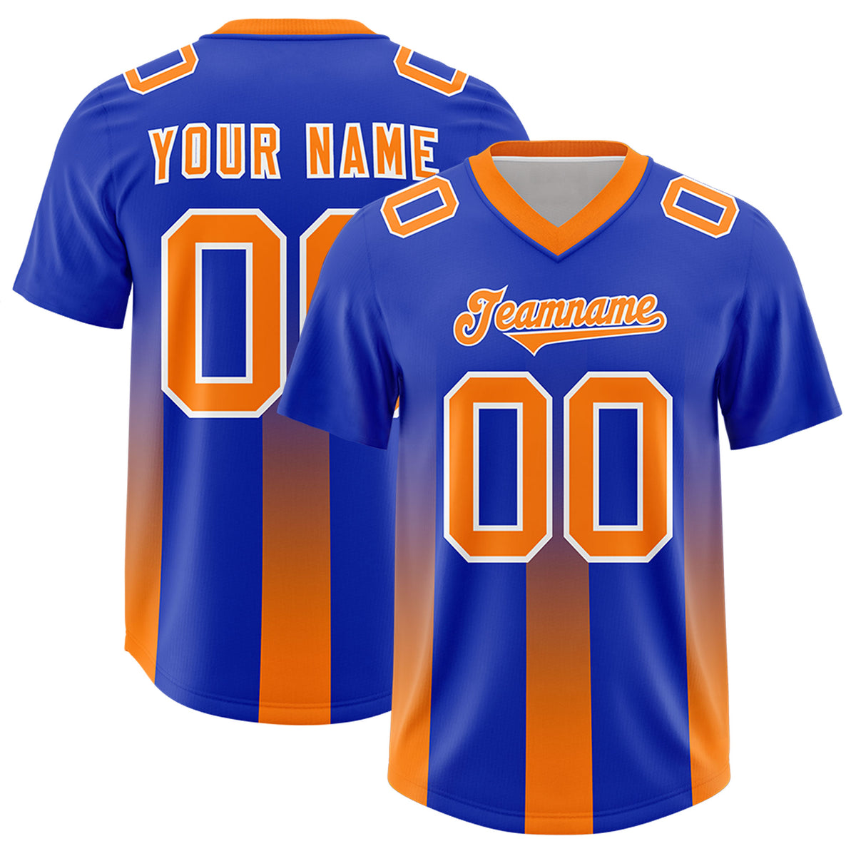 Custom Royal Orange Vertical Width Stripe Gradient Fashion Personalized Team Football Jersey