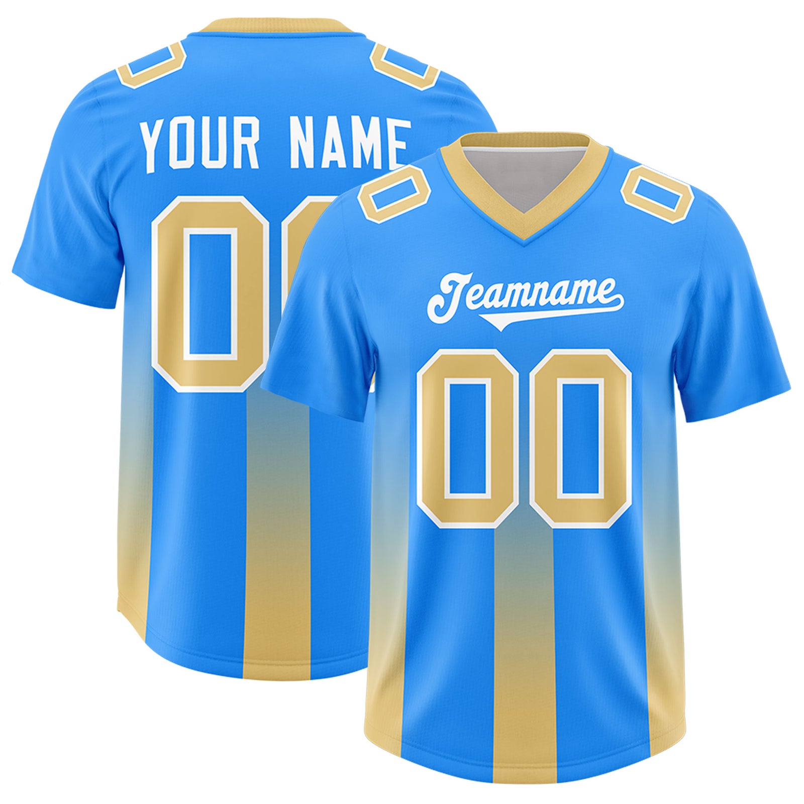 Custom Light Blue Khaki Vertical Width Stripe Gradient Fashion Personalized Team Football Jersey