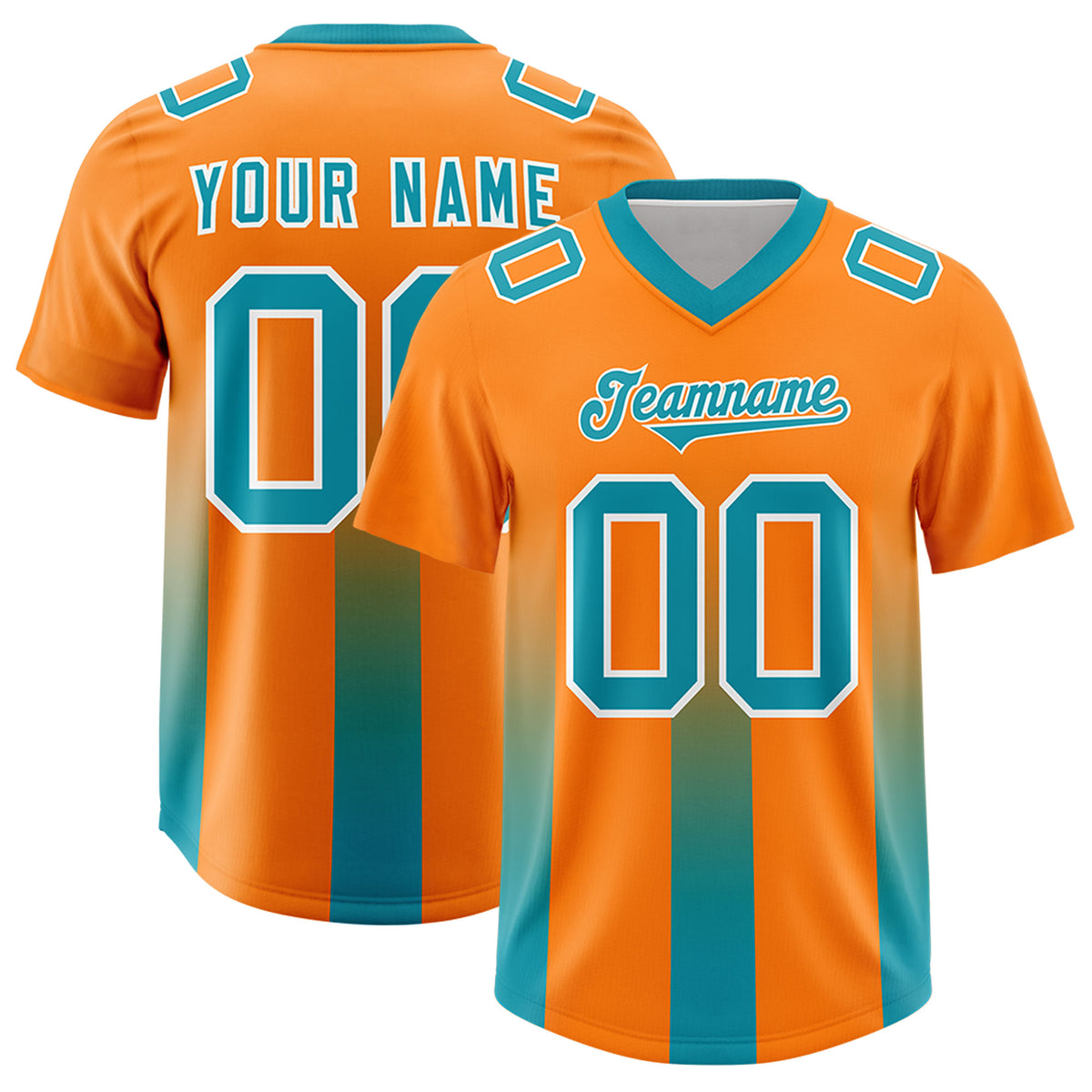 Custom Orange Aqua Vertical Width Stripe Gradient Fashion Personalized Team Football Jersey