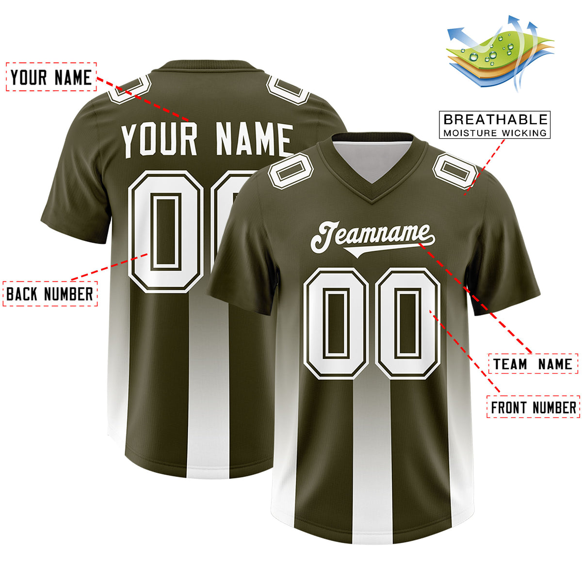 Custom Olive White Vertical Width Stripe Gradient Fashion Personalized Team Football Jersey