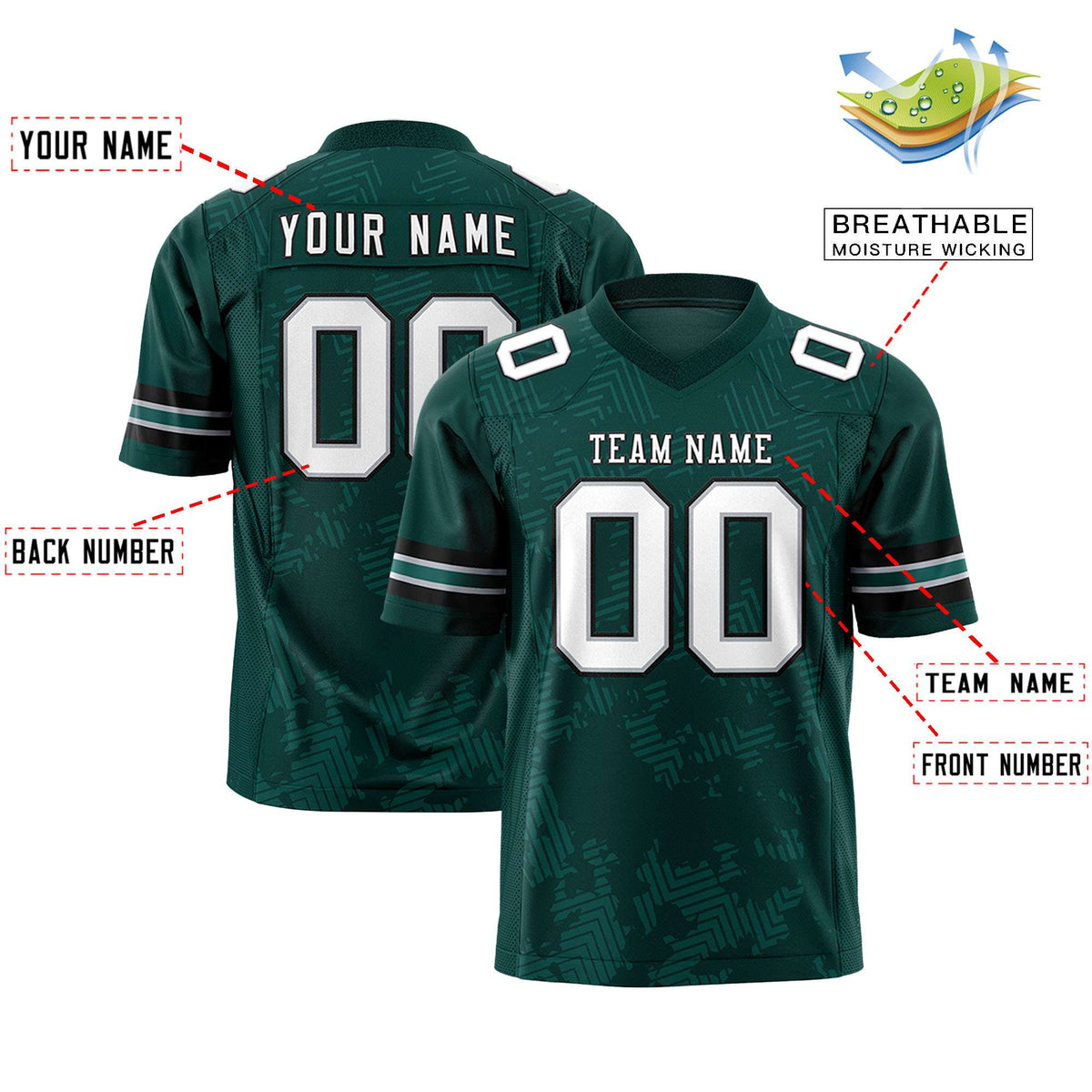 Custom Midnight Green White-Black Personalized Graffiti Line Design Authentic Football Jersey