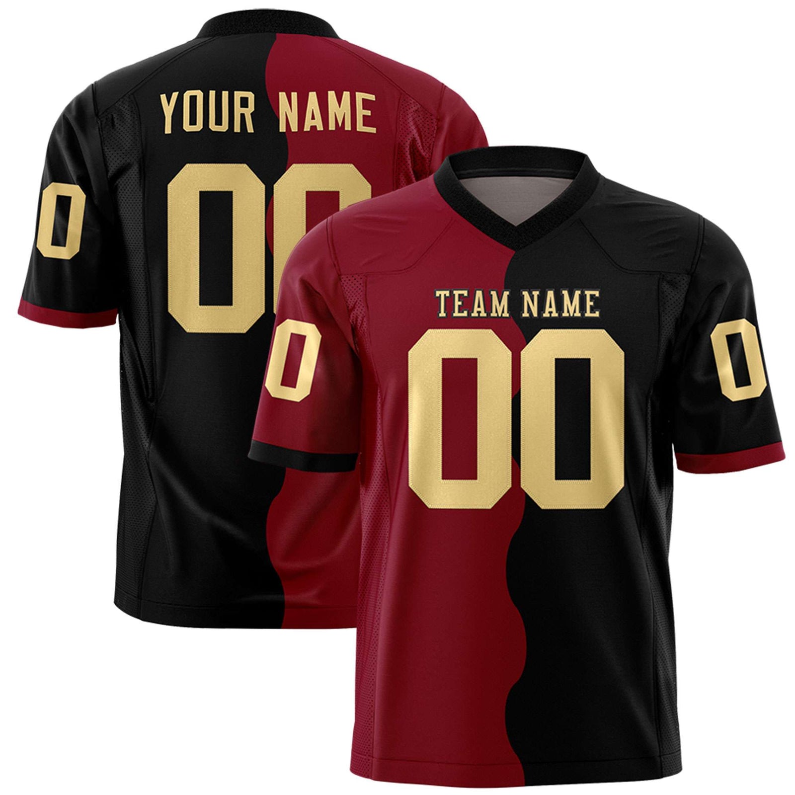 Custom Black Crimson Split Fashion Mesh Authentic Football Jersey