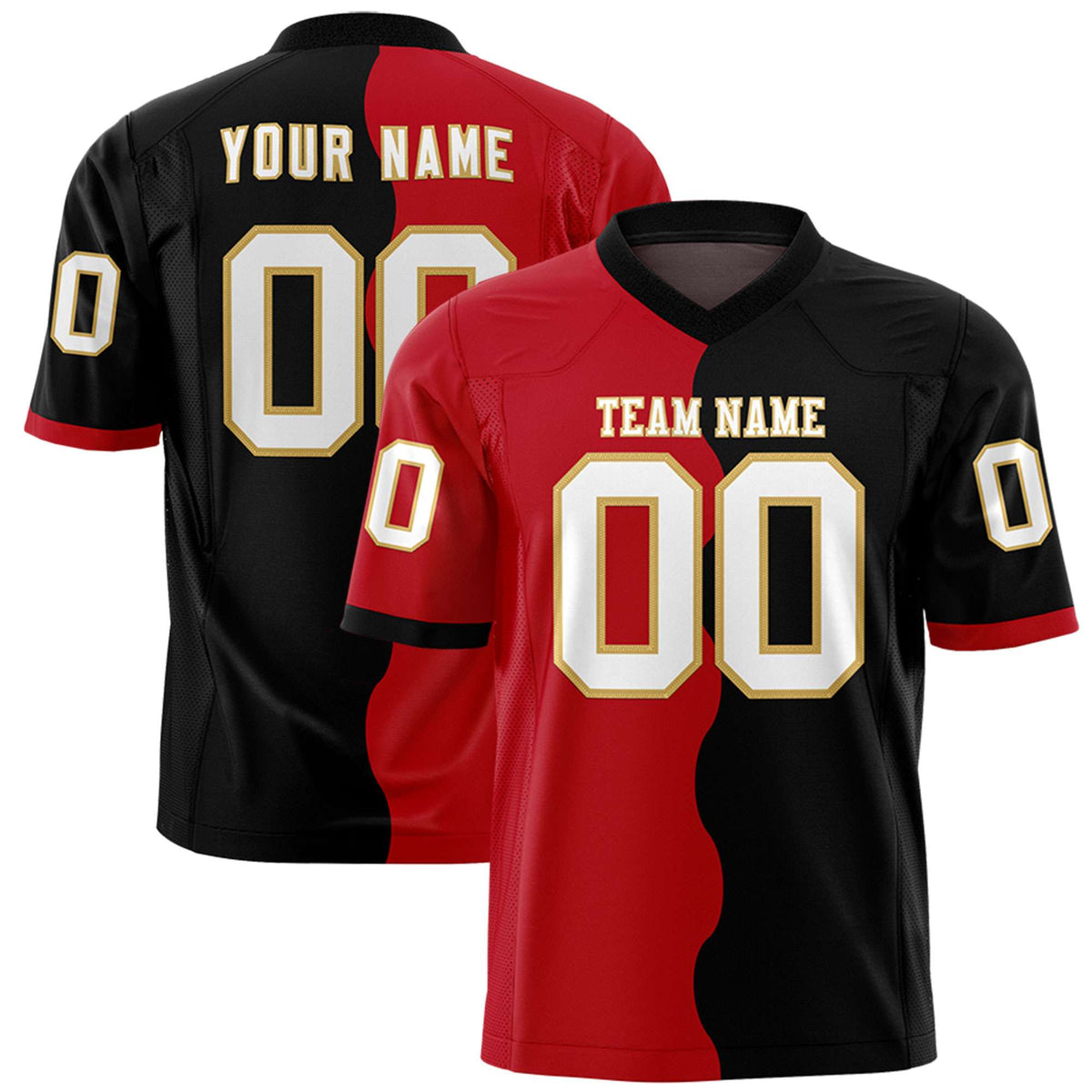Custom Black Red Split Fashion Mesh Authentic Football Jersey