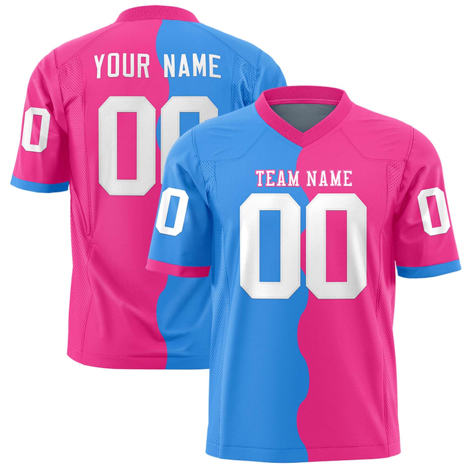 Custom Pink Powder Blue Split Fashion Mesh Authentic Football Jersey