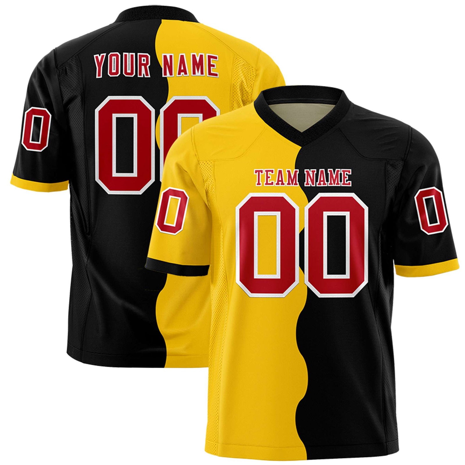 Custom Black Gold Split Fashion Mesh Authentic Football Jersey