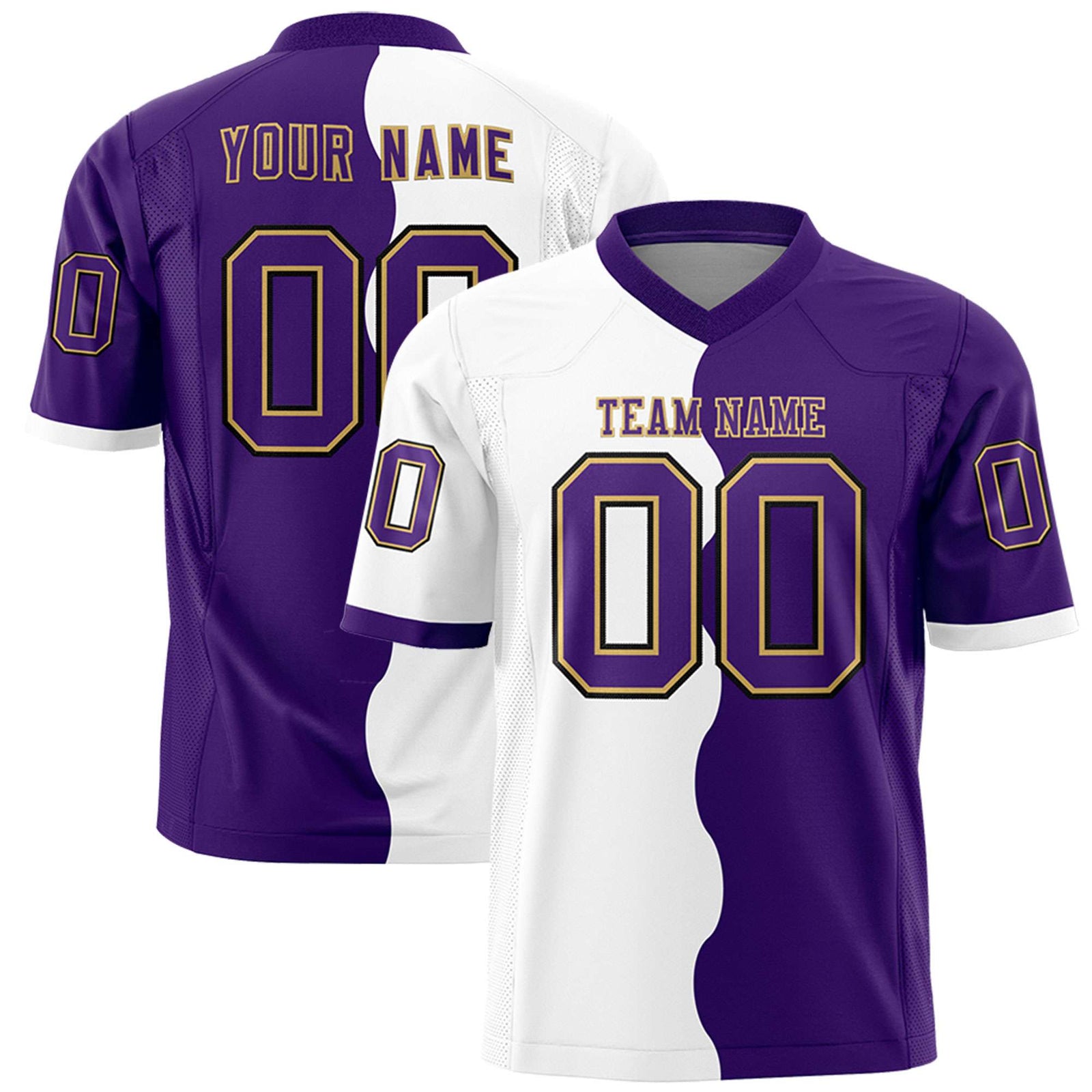 Custom Purple White Split Fashion Mesh Authentic Football Jersey