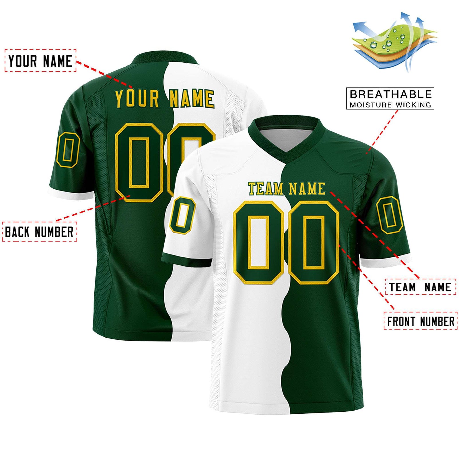Custom Green White Split Fashion Mesh Authentic Football Jersey