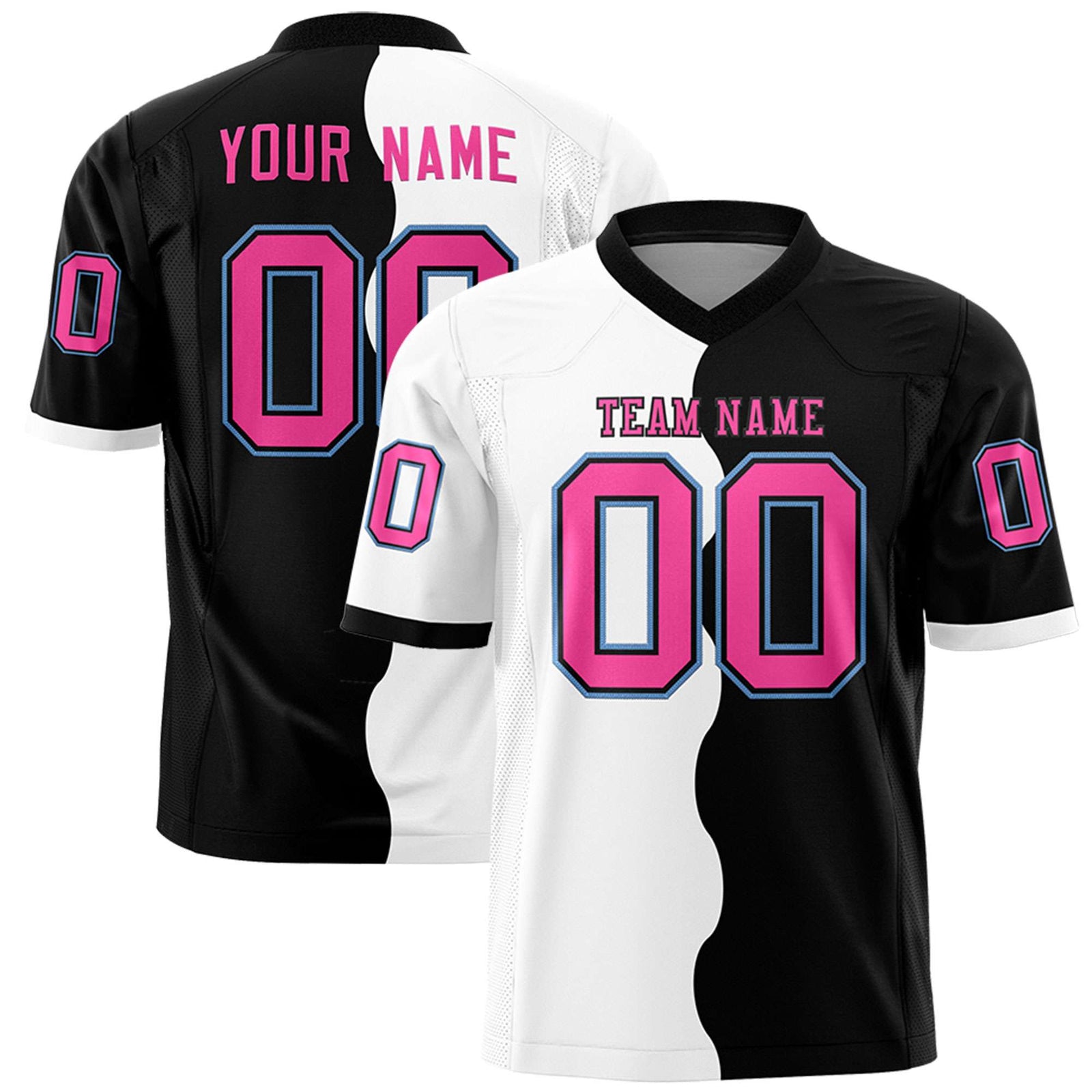 Custom Black White Split Fashion Mesh Authentic Football Jersey