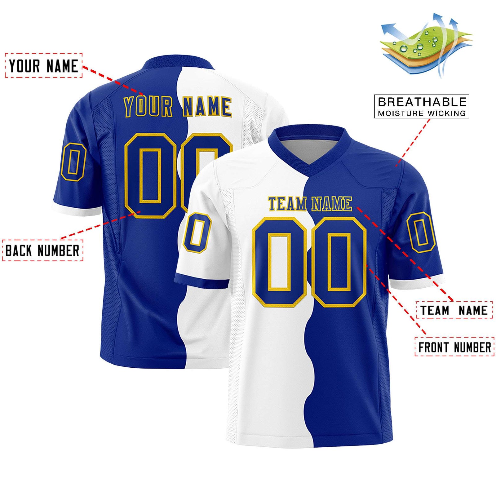 Custom Royal White Split Fashion Mesh Authentic Football Jersey