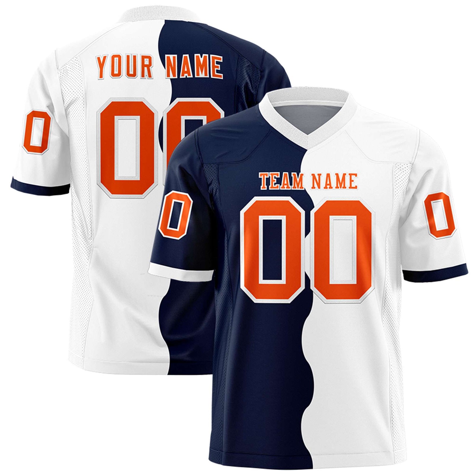Custom White Navy Split Fashion Mesh Authentic Football Jersey