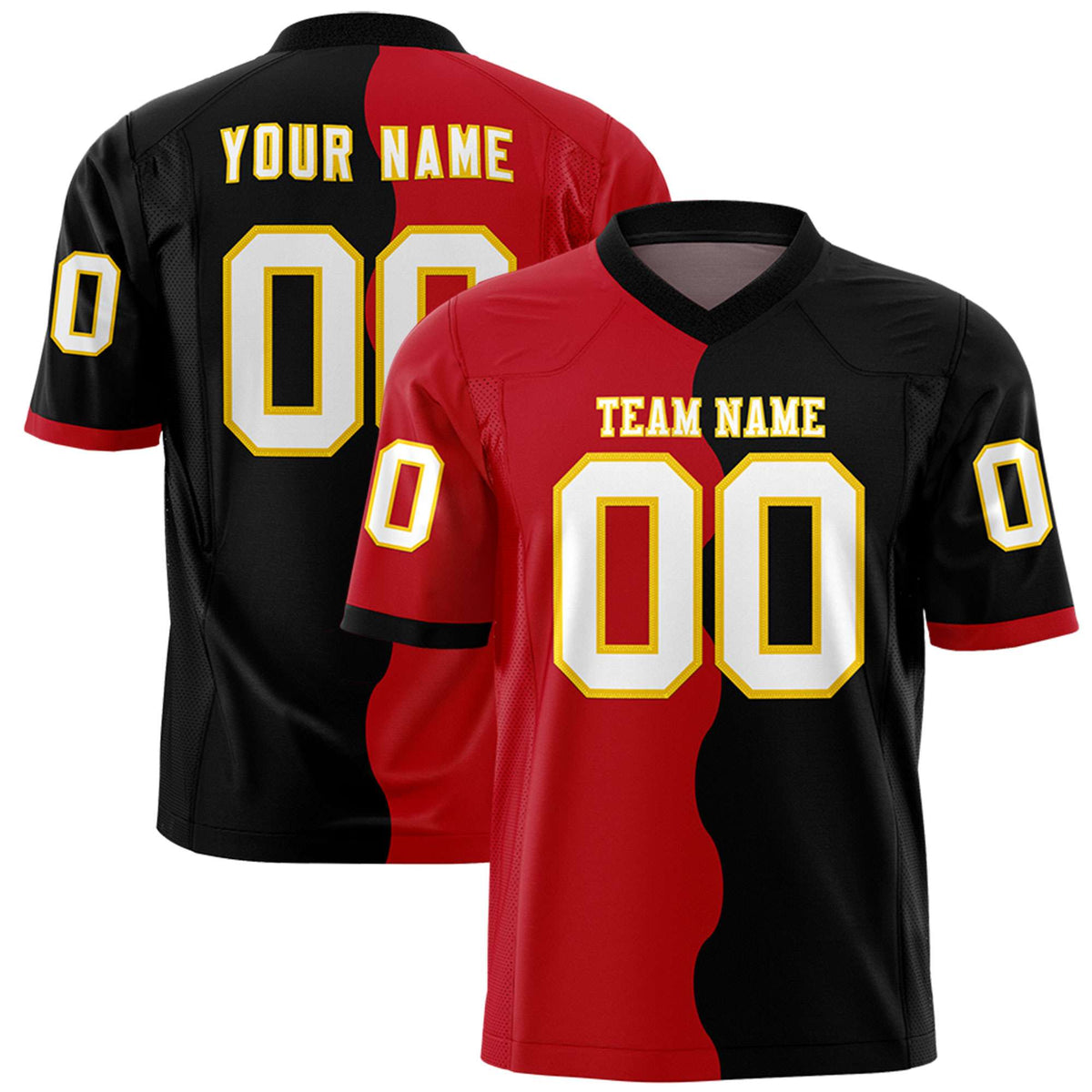 Custom Black Red Split Fashion Mesh Authentic Football Jersey