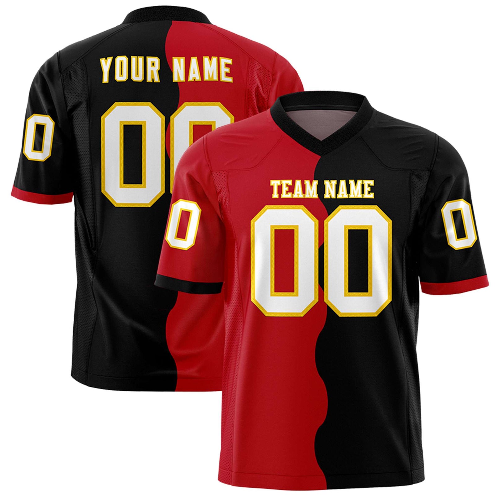 Custom Black Red Split Fashion Mesh Authentic Football Jersey