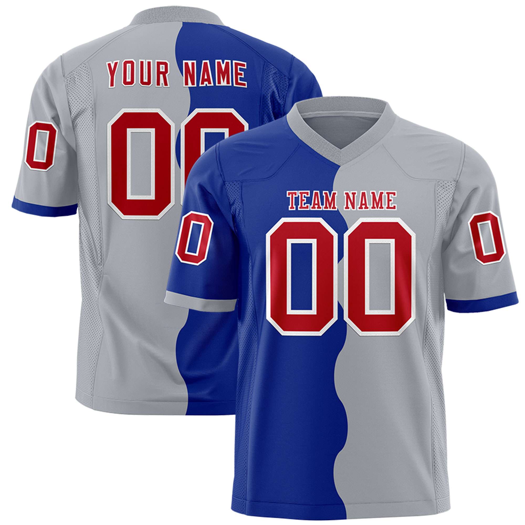 Custom Gray Royal Split Fashion Mesh Authentic Football Jersey