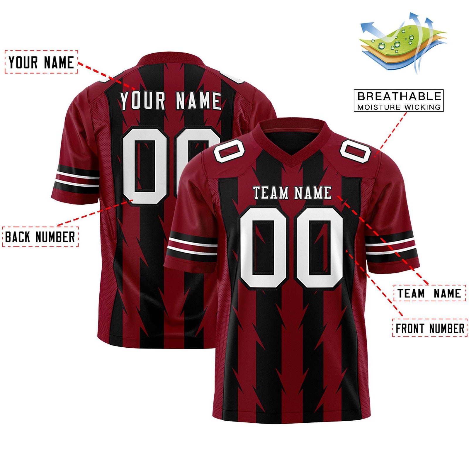 Custom Black and Crimson Graffiti Pattern Practice Flag Football Jerseys For Youth & Mens| KXKSHOP