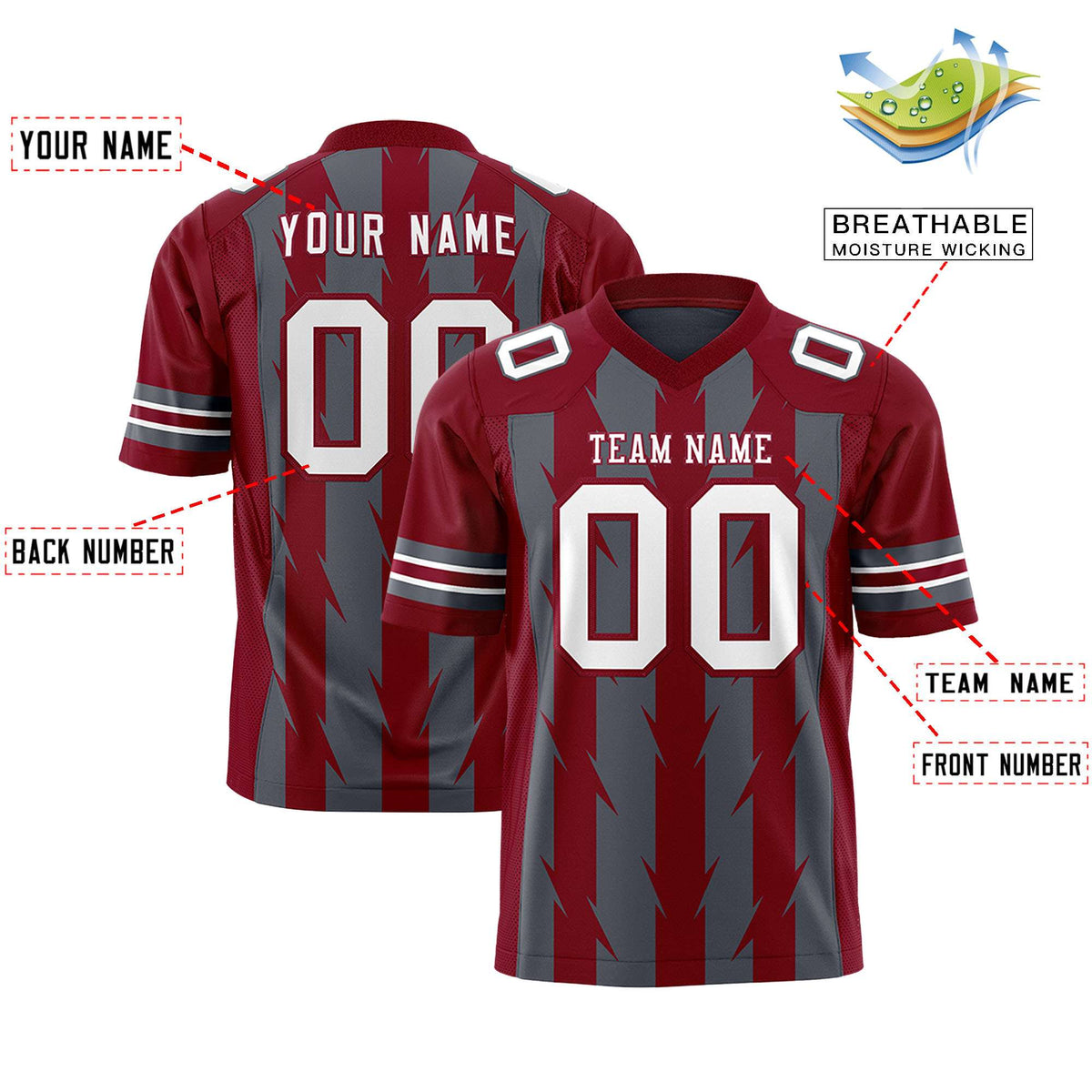 Custom Dark Gray and Crimson Graffiti Pattern Practice Flag Football Jerseys For Youth &amp; Mens| KXKSHOP