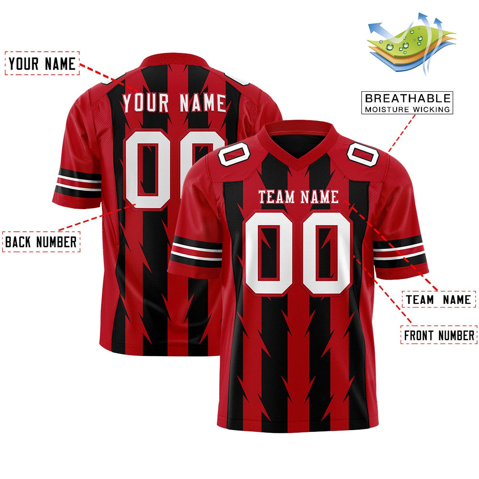 Custom Black and Red Graffiti Pattern Practice Flag Football Jerseys For Youth & Mens| KXKSHOP