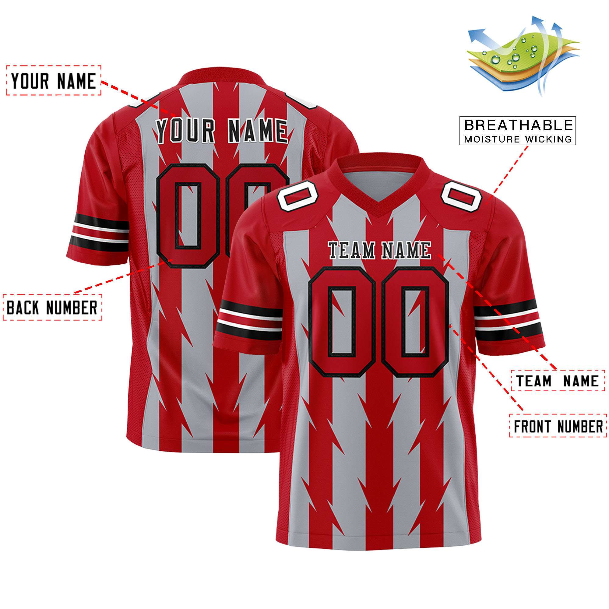 Custom Gray and Red Graffiti Pattern Practice Flag Football Jerseys For Youth & Mens| KXKSHOP