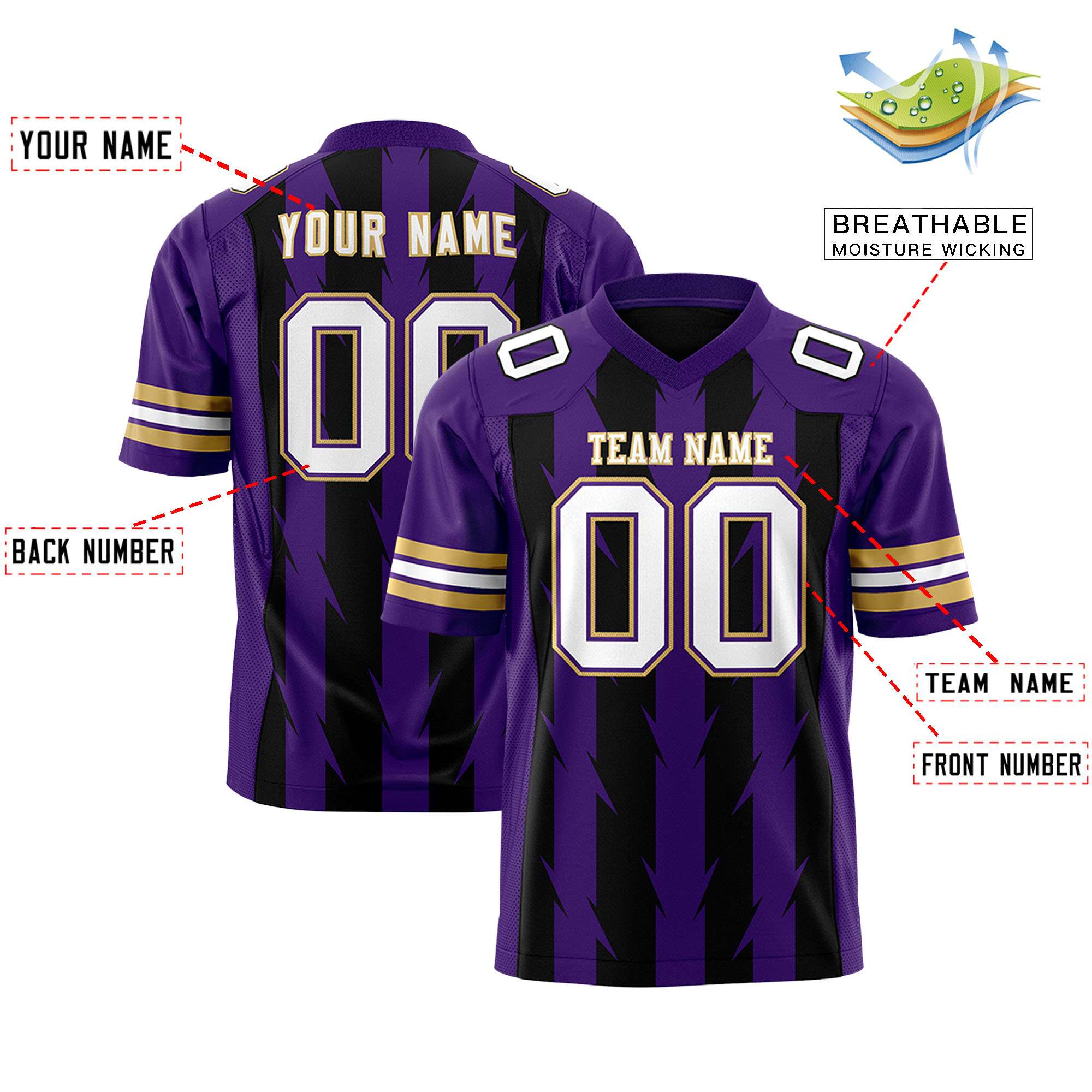 Custom Black and Purple Graffiti Pattern Practice Flag Football Jerseys For Youth & Mens| KXKSHOP