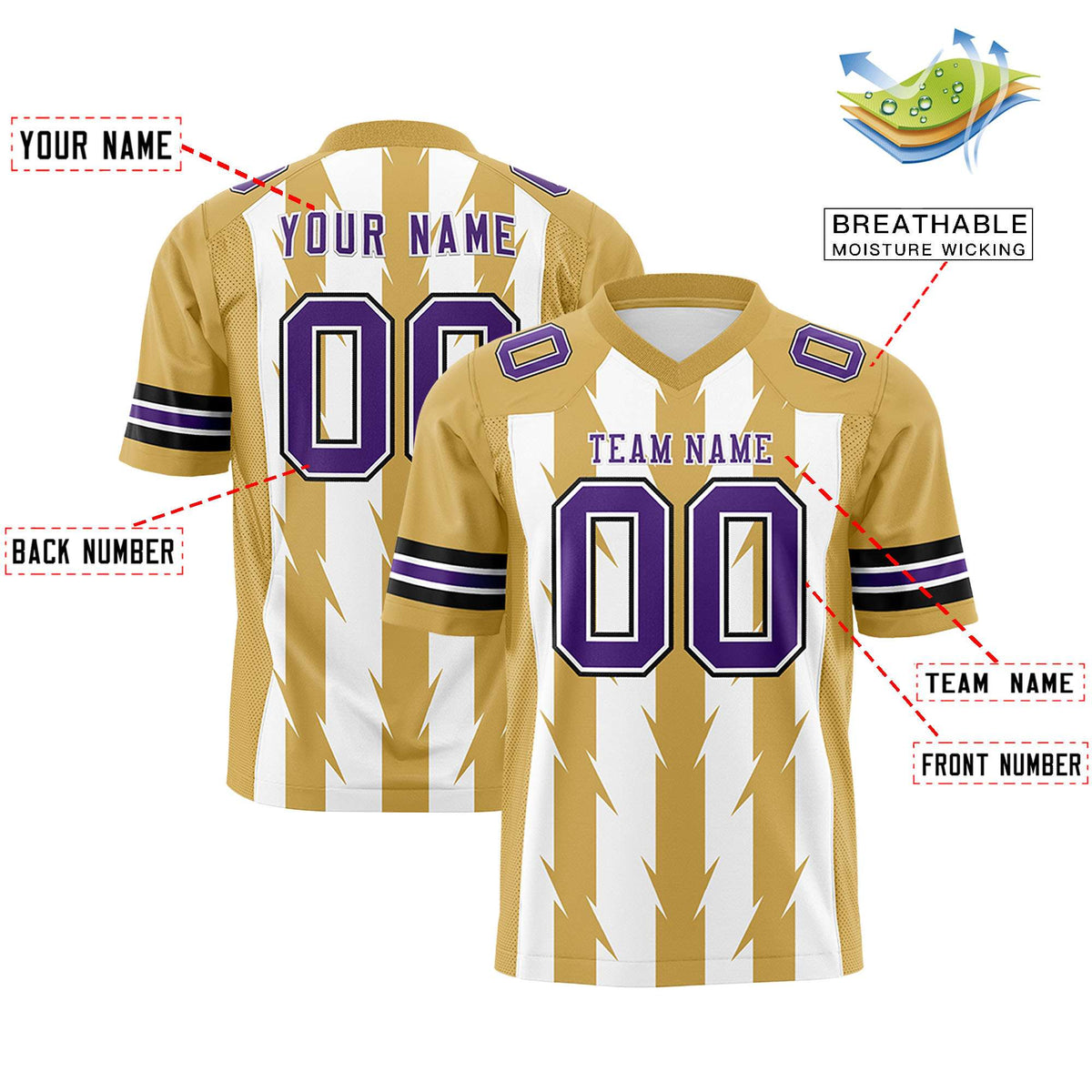 Custom White and Old Gold Graffiti Pattern Practice Flag Football Jerseys For Youth &amp; Mens| KXKSHOP