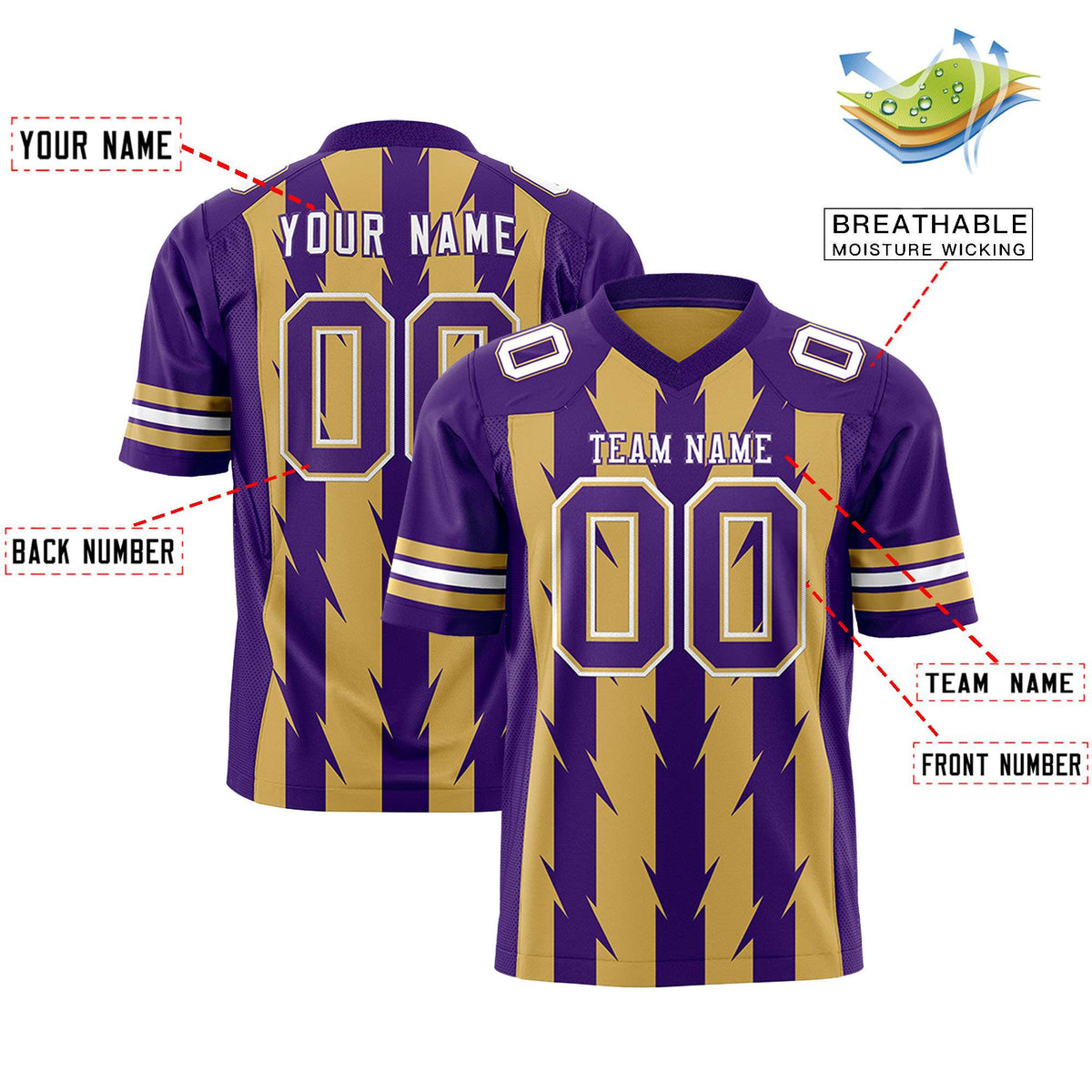 Custom Old Gold and Purple Graffiti Pattern Practice Flag Football Jerseys For Youth &amp; Mens| KXKSHOP