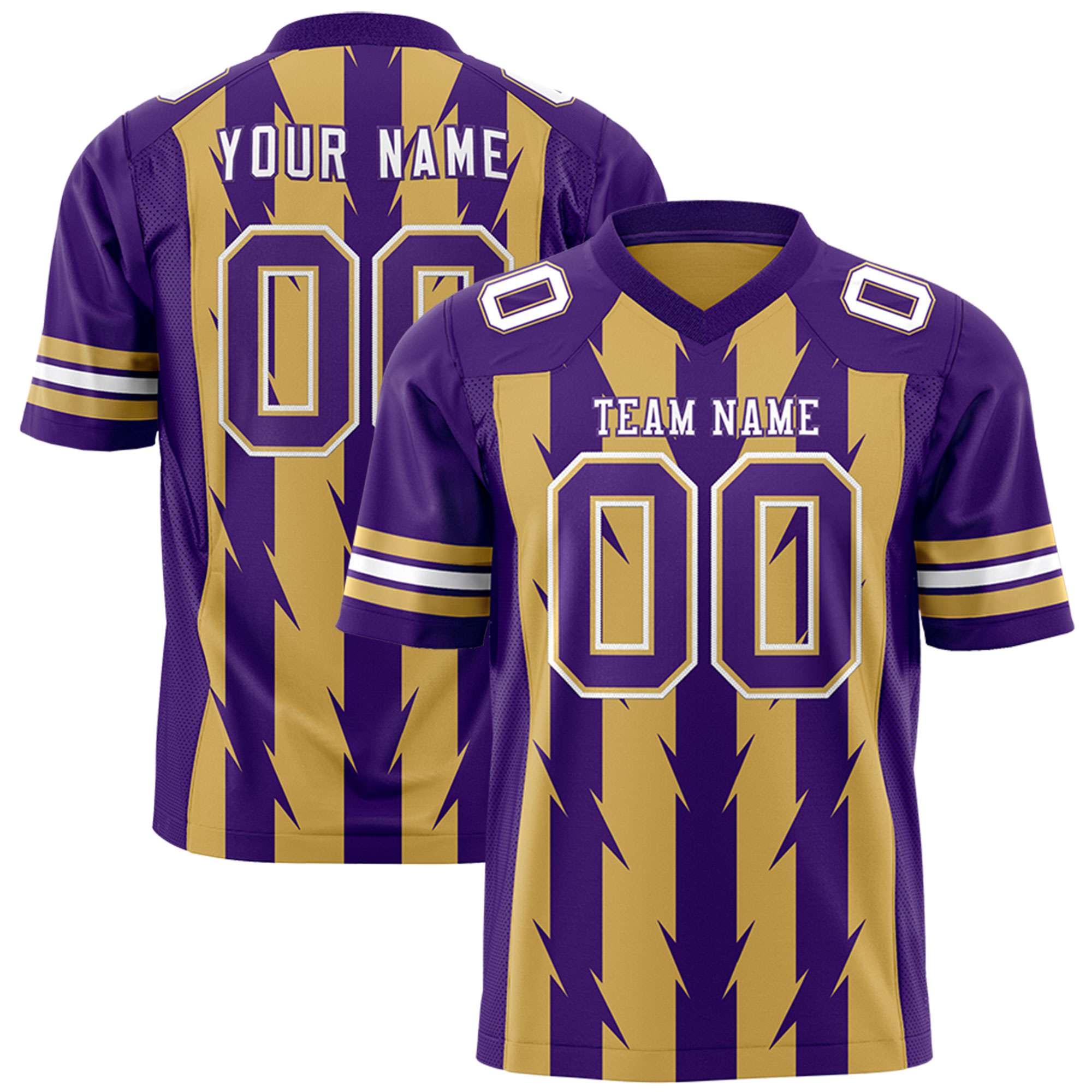 Custom Old Gold Purple Personalized Razr Stripe Graffiti Pattern Authentic Football Jersey
