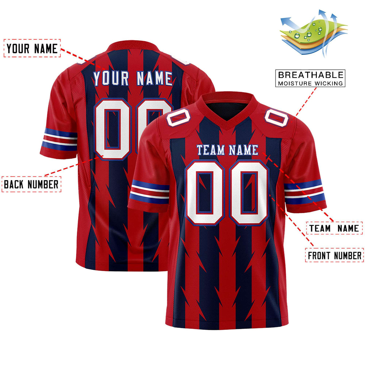 Custom Navy and Red Graffiti Pattern Practice Flag Football Jerseys For Youth &amp; Mens| KXKSHOP