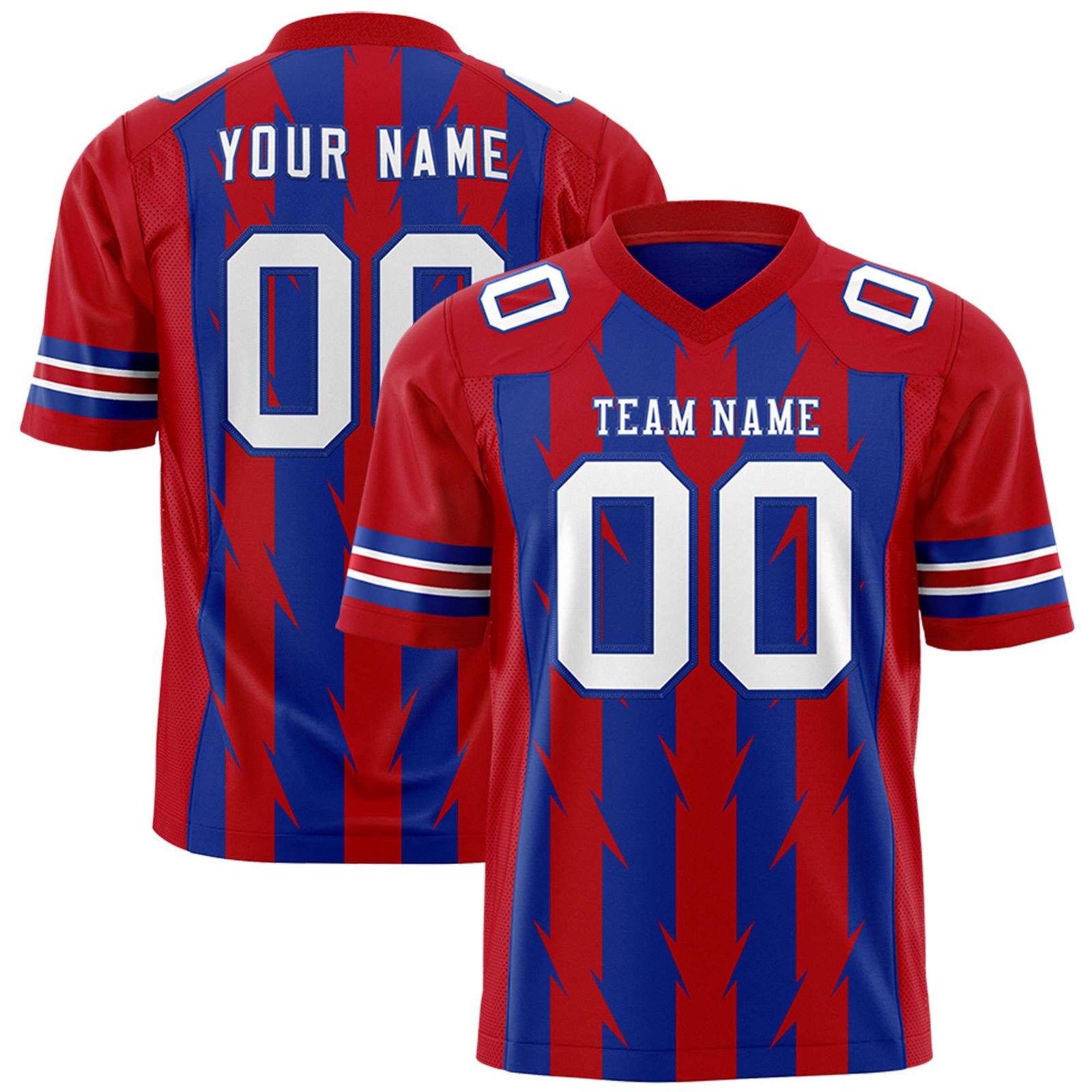 Custom Royal and Red Graffiti Pattern Practice Flag Football Jerseys For Youth & Mens| KXKSHOP