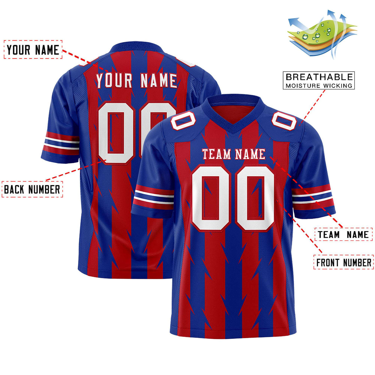 Custom Red and Royal Graffiti Pattern Practice Flag Football Jerseys For Youth &amp; Mens| KXKSHOP