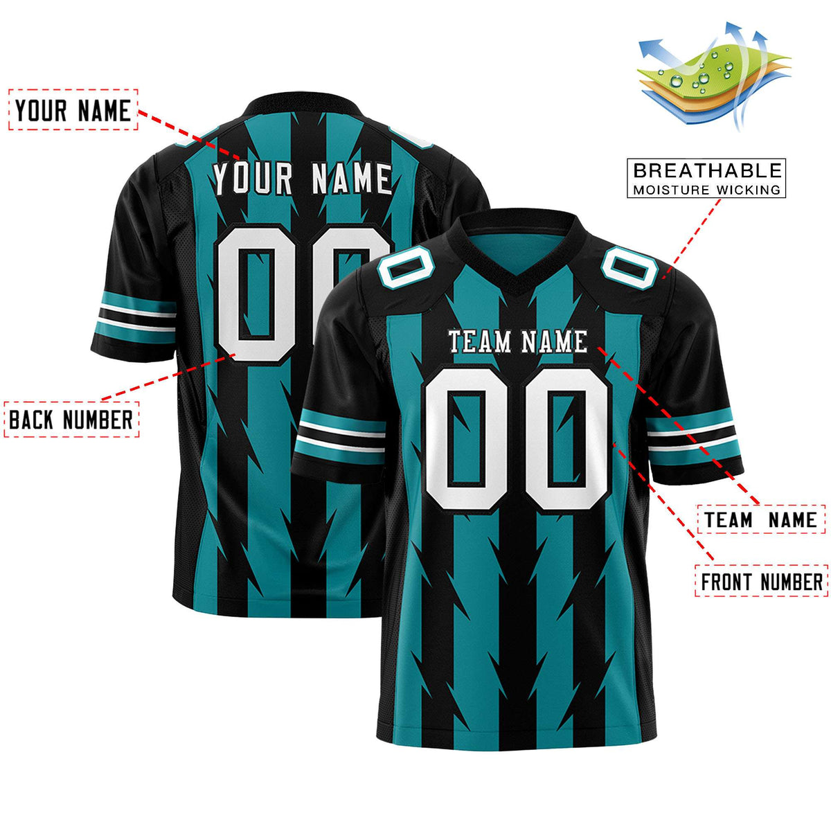 Custom Aqua and Black Graffiti Pattern Practice Flag Football Jerseys For Youth &amp; Mens| KXKSHOP