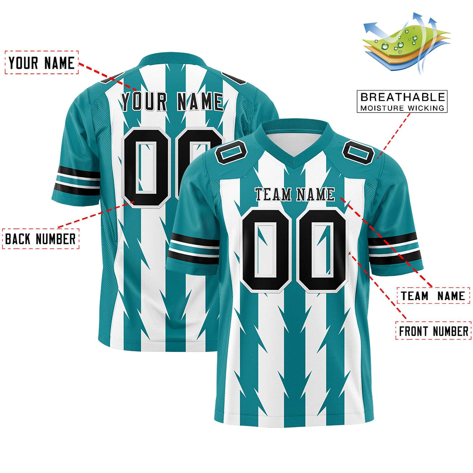 Custom White and Aqua Graffiti Pattern Practice Flag Football Jerseys For Youth & Mens| KXKSHOP