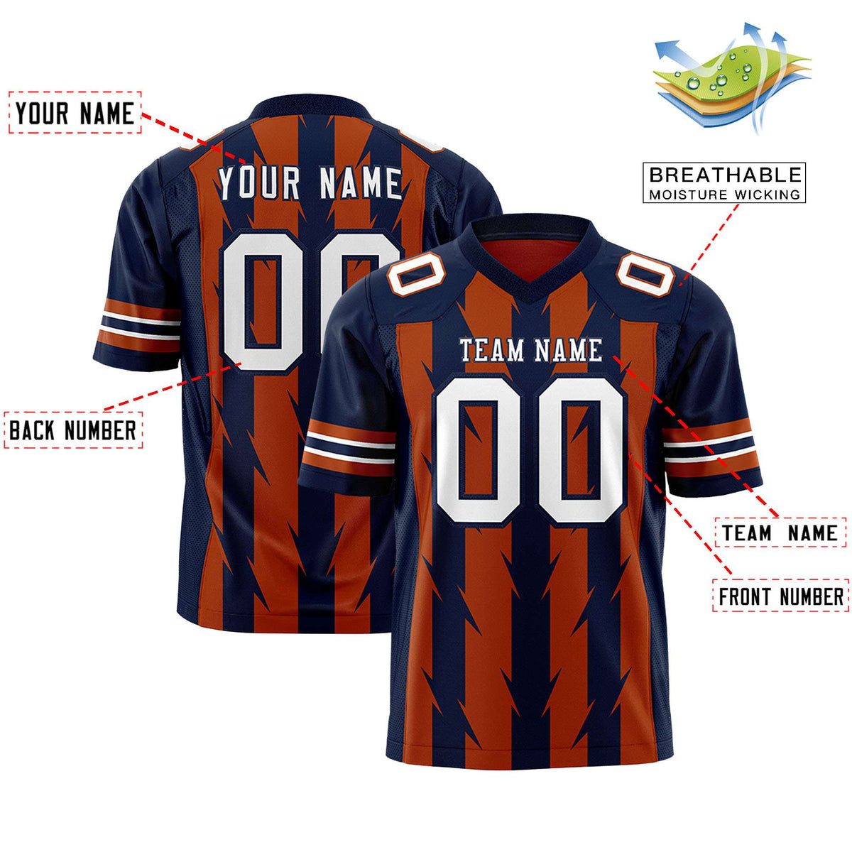 Custom Texas Orange and Navy Graffiti Pattern Practice Flag Football Jerseys For Youth &amp; Mens| KXKSHOP