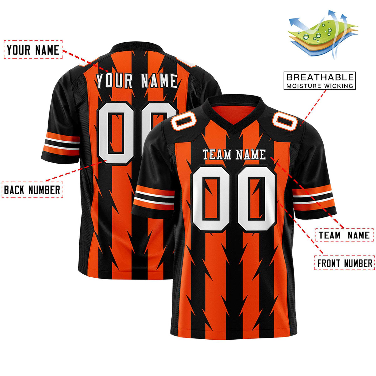 Custom Orange and Black Graffiti Pattern Practice Flag Football Jerseys For Youth &amp; Mens| KXKSHOP