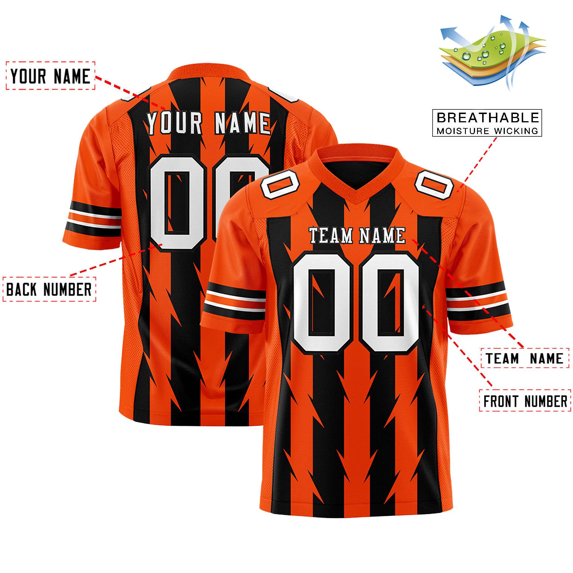 Custom Black and Orange Graffiti Pattern Practice Flag Football Jerseys For Youth & Mens| KXKSHOP