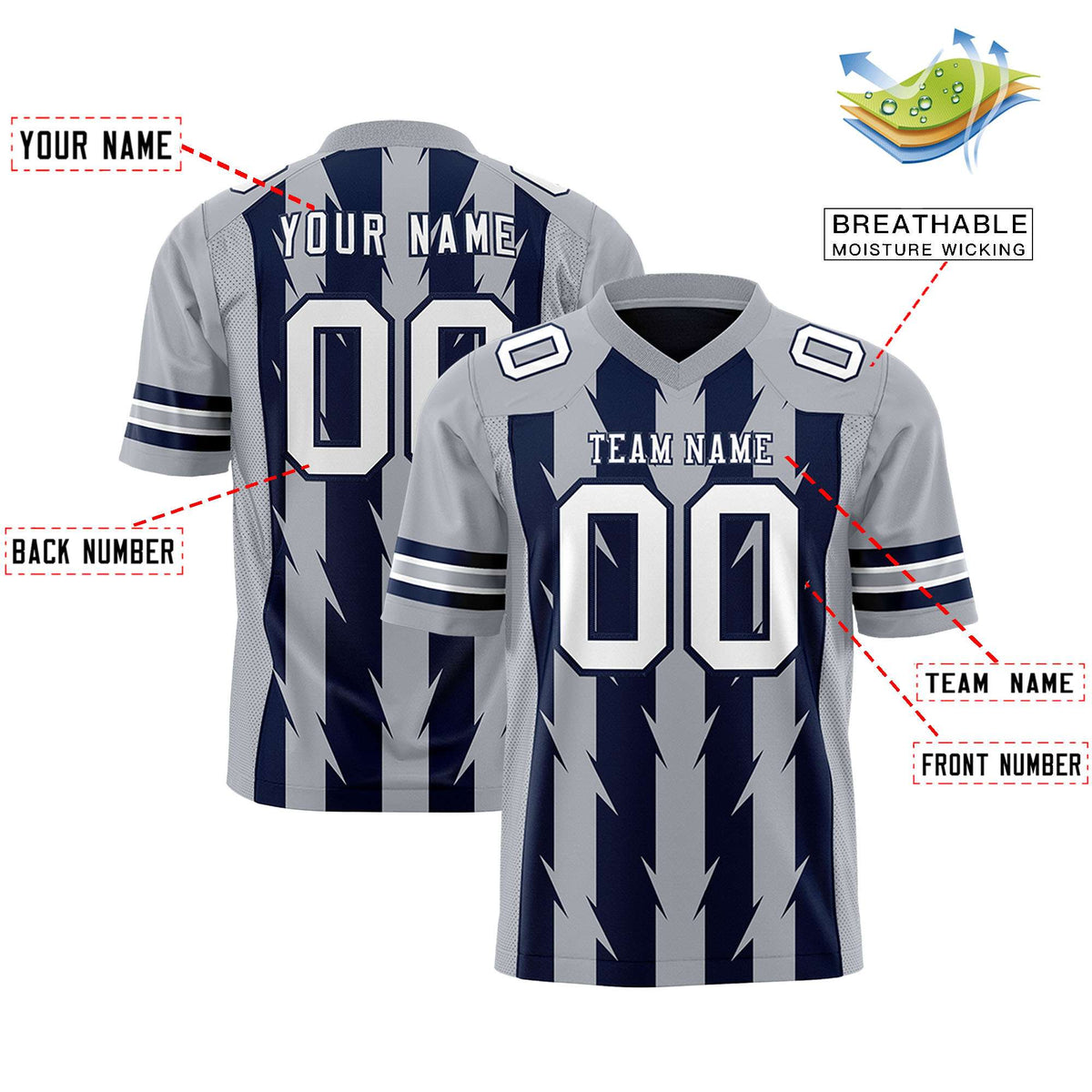 Custom Navy and Gray Graffiti Pattern Practice Flag Football Jerseys For Youth &amp; Mens| KXKSHOP