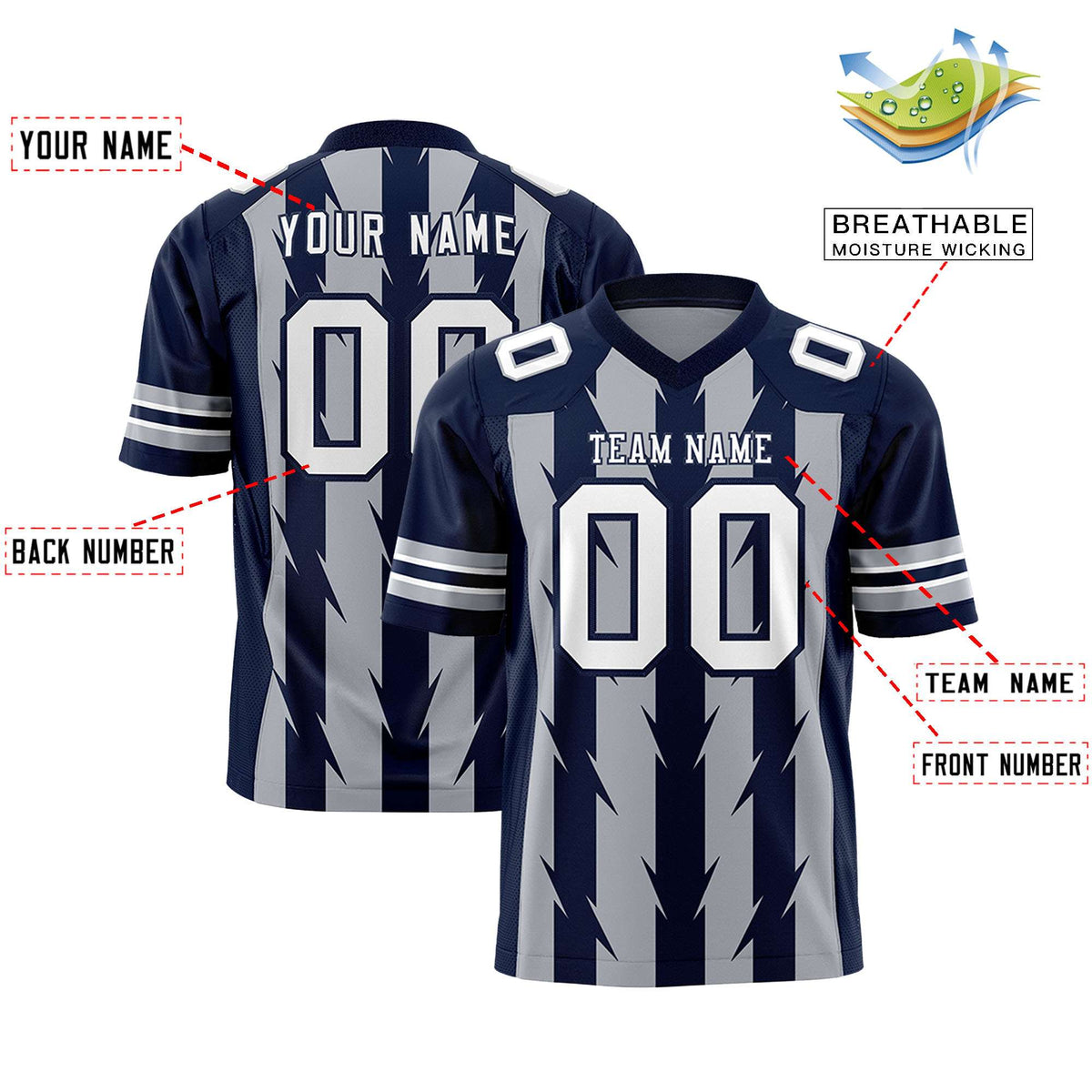 Custom Gray and Navy Graffiti Pattern Practice Flag Football Jerseys For Youth &amp; Mens| KXKSHOP