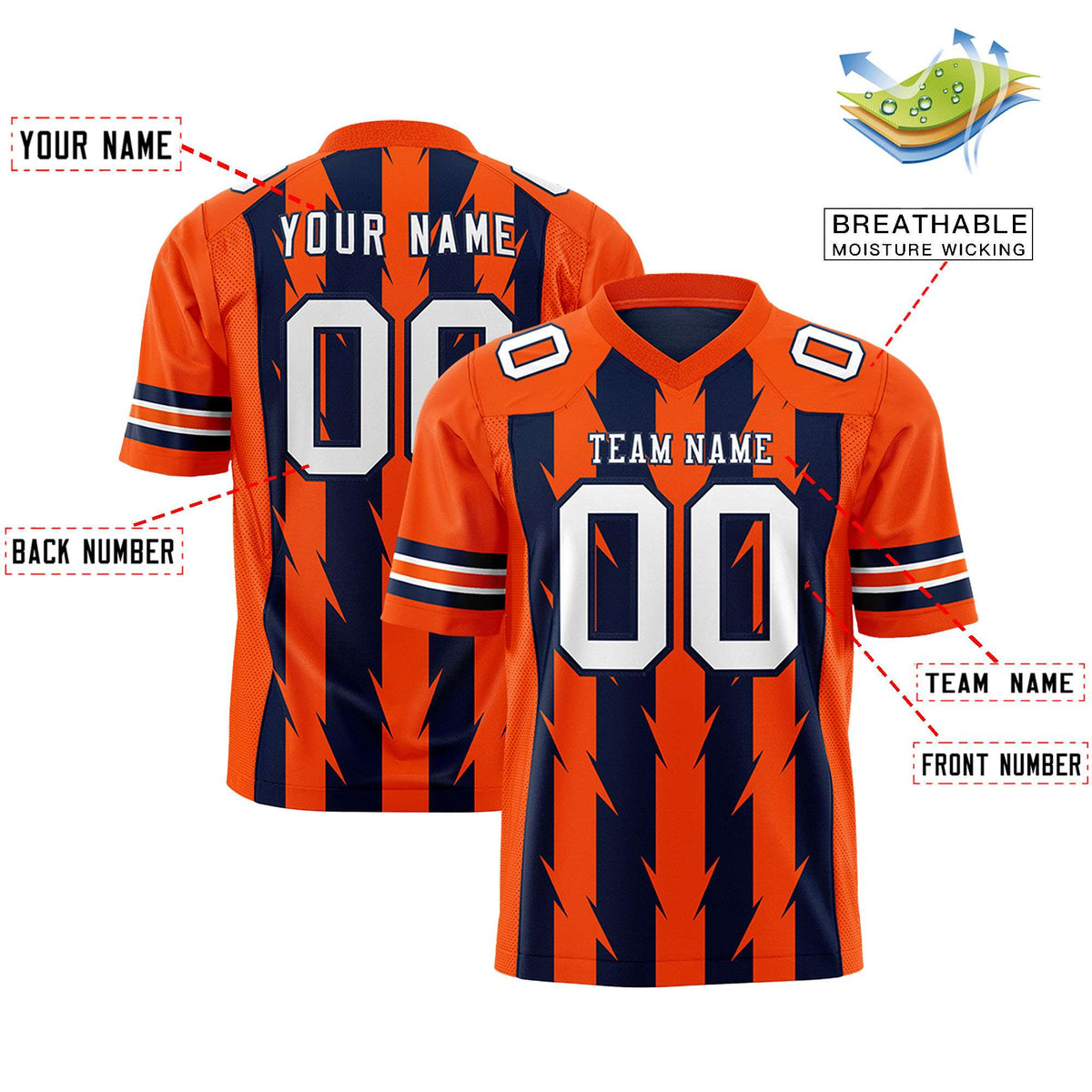 Custom Navy and Orange Graffiti Pattern Practice Flag Football Jerseys For Youth &amp; Mens| KXKSHOP