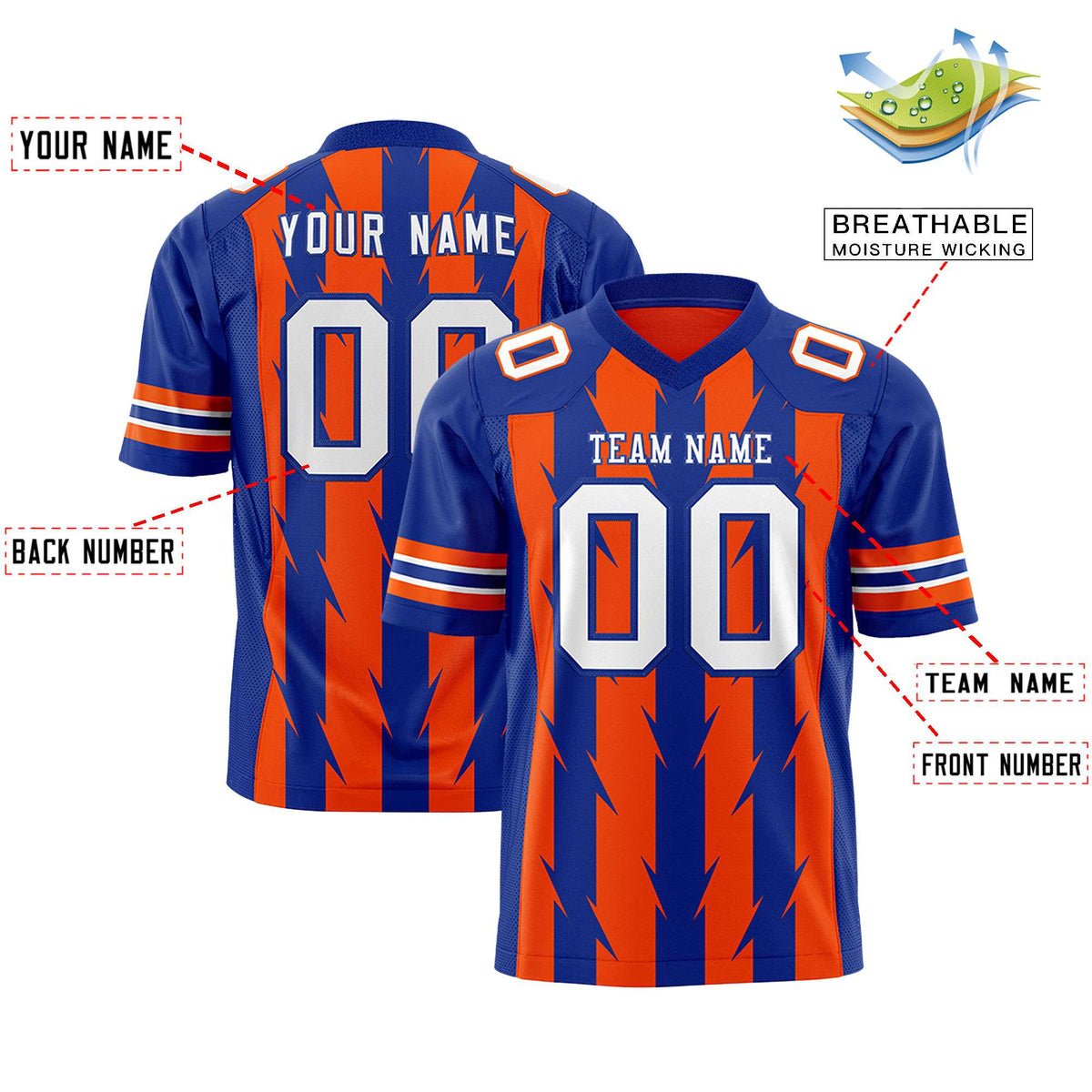 Custom Orange and Royal Graffiti Pattern Practice Flag Football Jerseys For Youth &amp; Mens| KXKSHOP