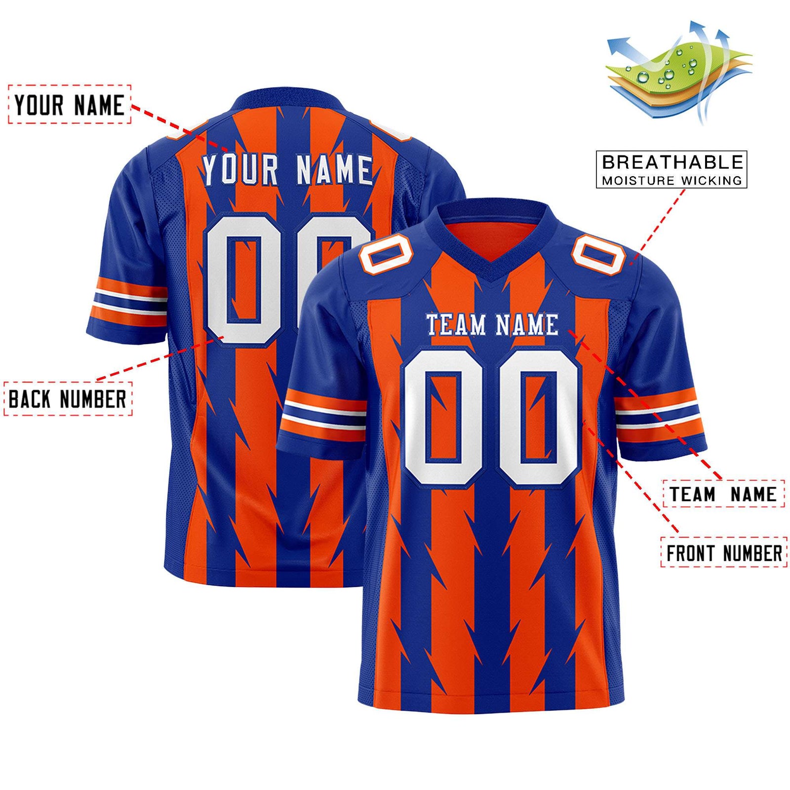 Custom Orange and Royal Graffiti Pattern Practice Flag Football Jerseys For Youth & Mens| KXKSHOP