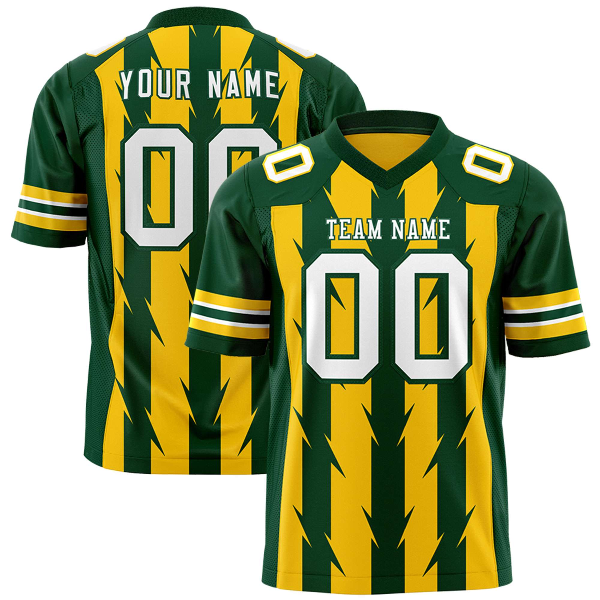 Custom Gold and Green Graffiti Pattern Practice Flag Football Jerseys For Youth & Mens| KXKSHOP