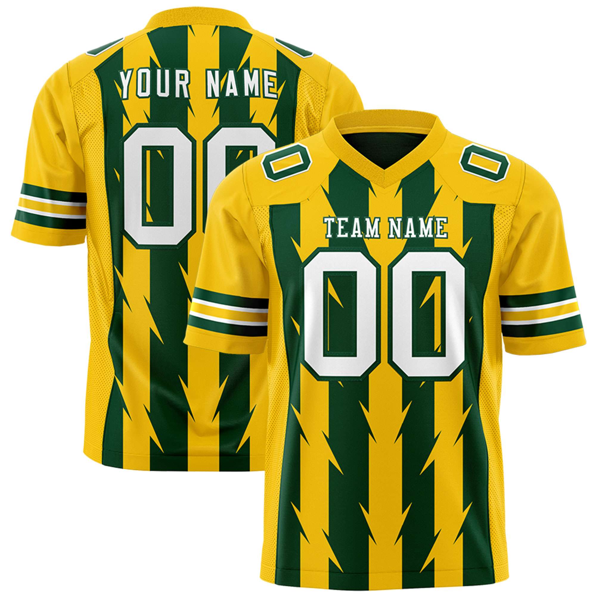 Custom Green and Gold Graffiti Pattern Practice Flag Football Jerseys For Youth & Mens| KXKSHOP