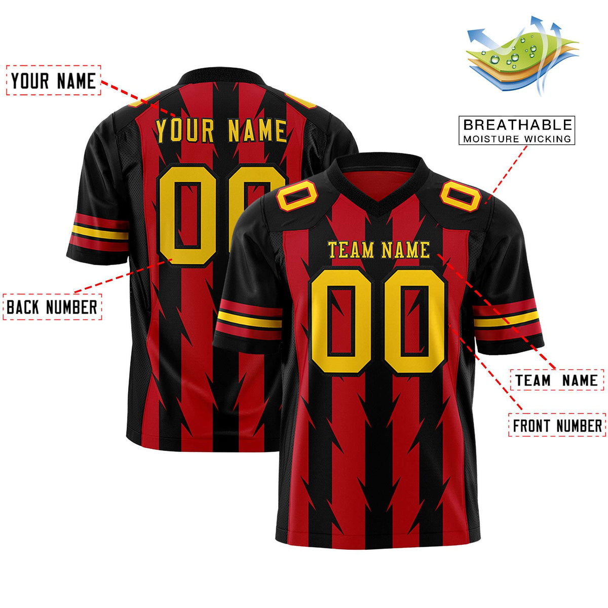 Custom Red and Black Graffiti Pattern Practice Flag Football Jerseys For Youth &amp; Mens| KXKSHOP