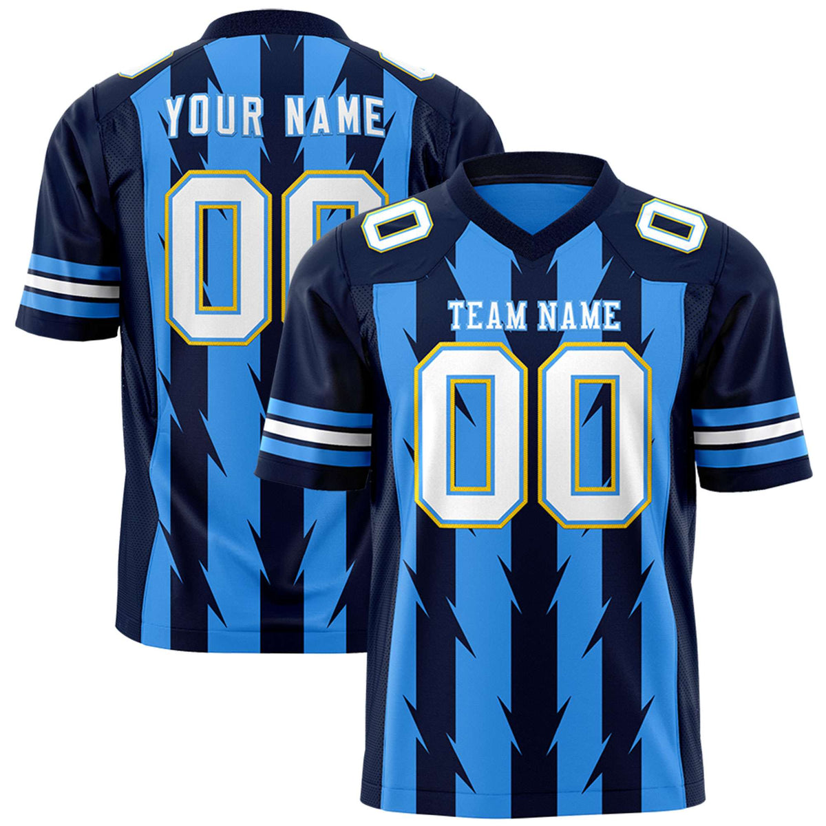 Custom Powder Blue and Navy Graffiti Pattern Practice Flag Football Jerseys For Youth &amp; Mens| KXKSHOP