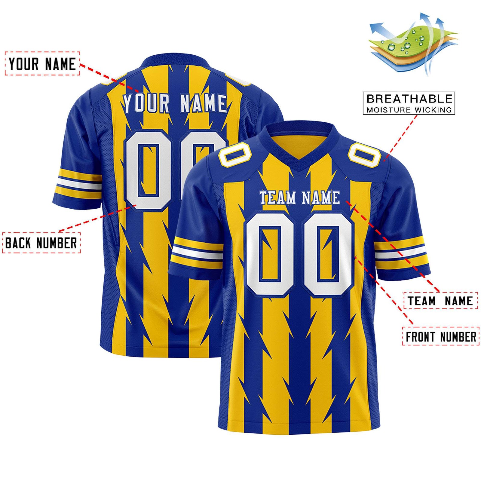 Custom Gold and Royal Graffiti Pattern Practice Flag Football Jerseys For Youth & Mens| KXKSHOP