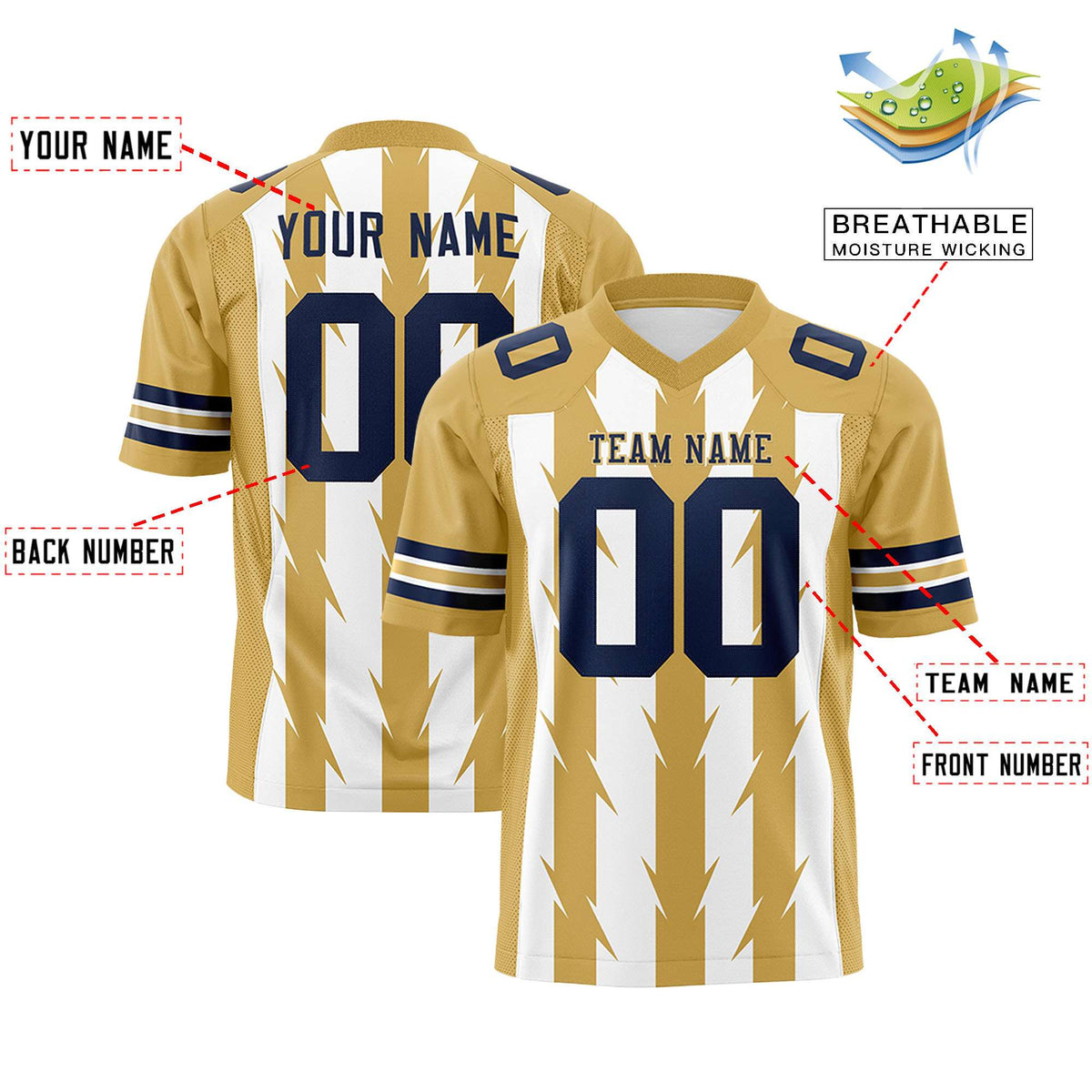 Custom White and Old Gold Graffiti Pattern Practice Flag Football Jerseys For Youth &amp; Mens| KXKSHOP