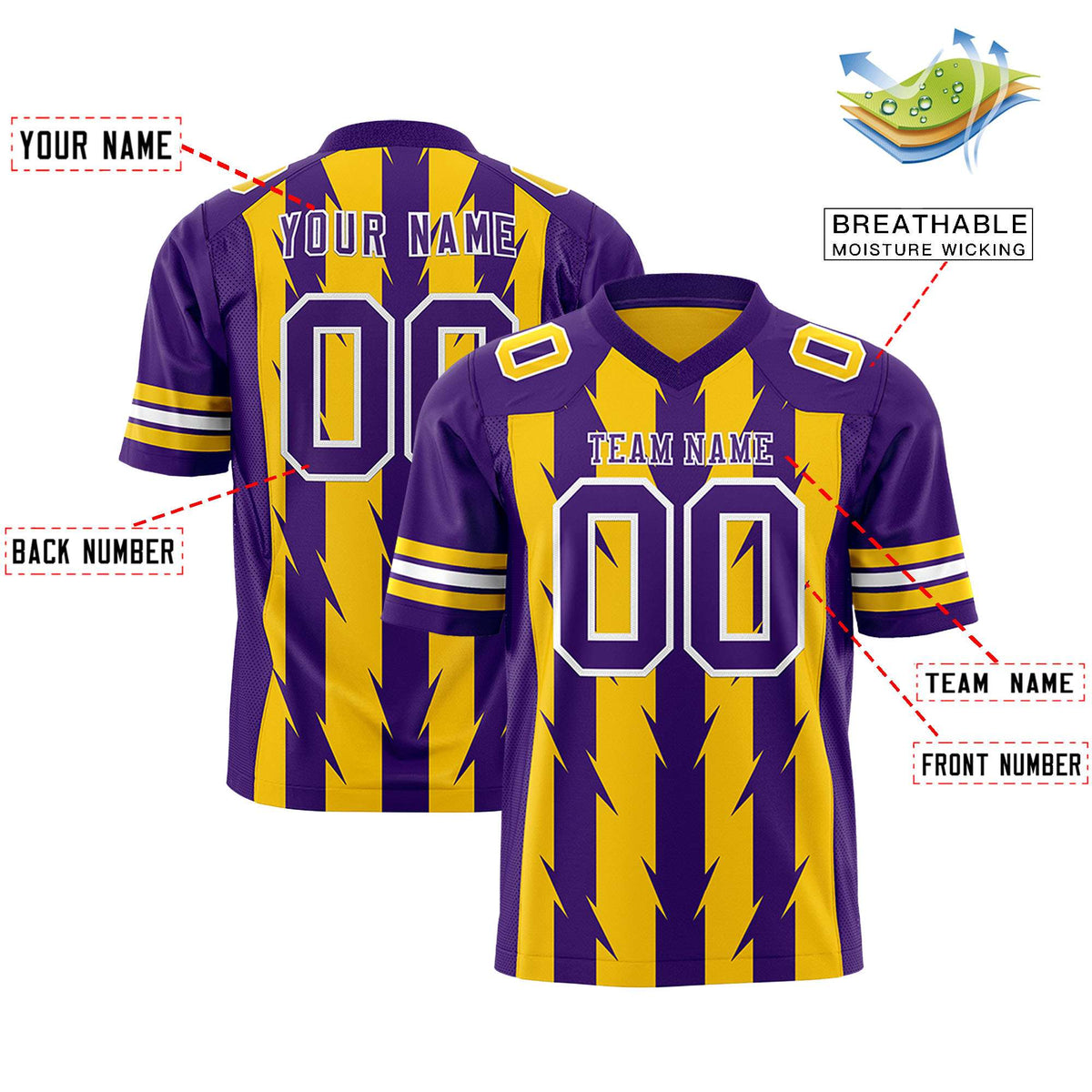 Custom Gold and Purple Graffiti Pattern Practice Flag Football Jerseys For Youth &amp; Mens| KXKSHOP